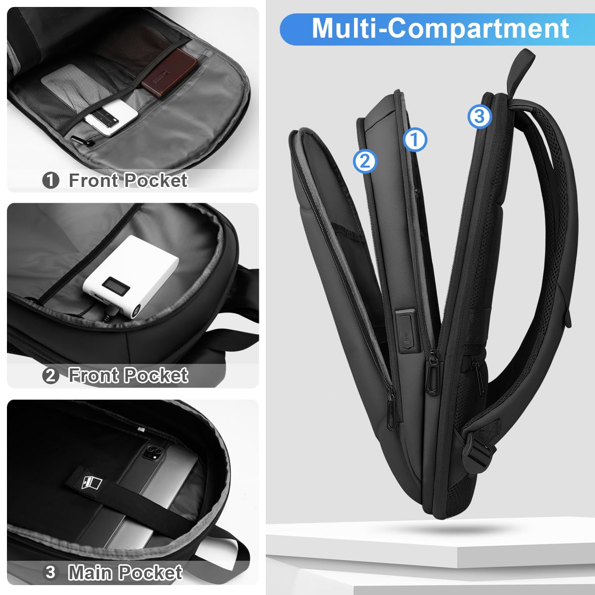 hk Business Backpack for Men 15.6 Inch,Slim & Expandable Waterproof Travel Laptop Backpack, Anti-Theft Lightweight Work Computer Bag, College Laptop Backpacks Gifts for Men Women-Black