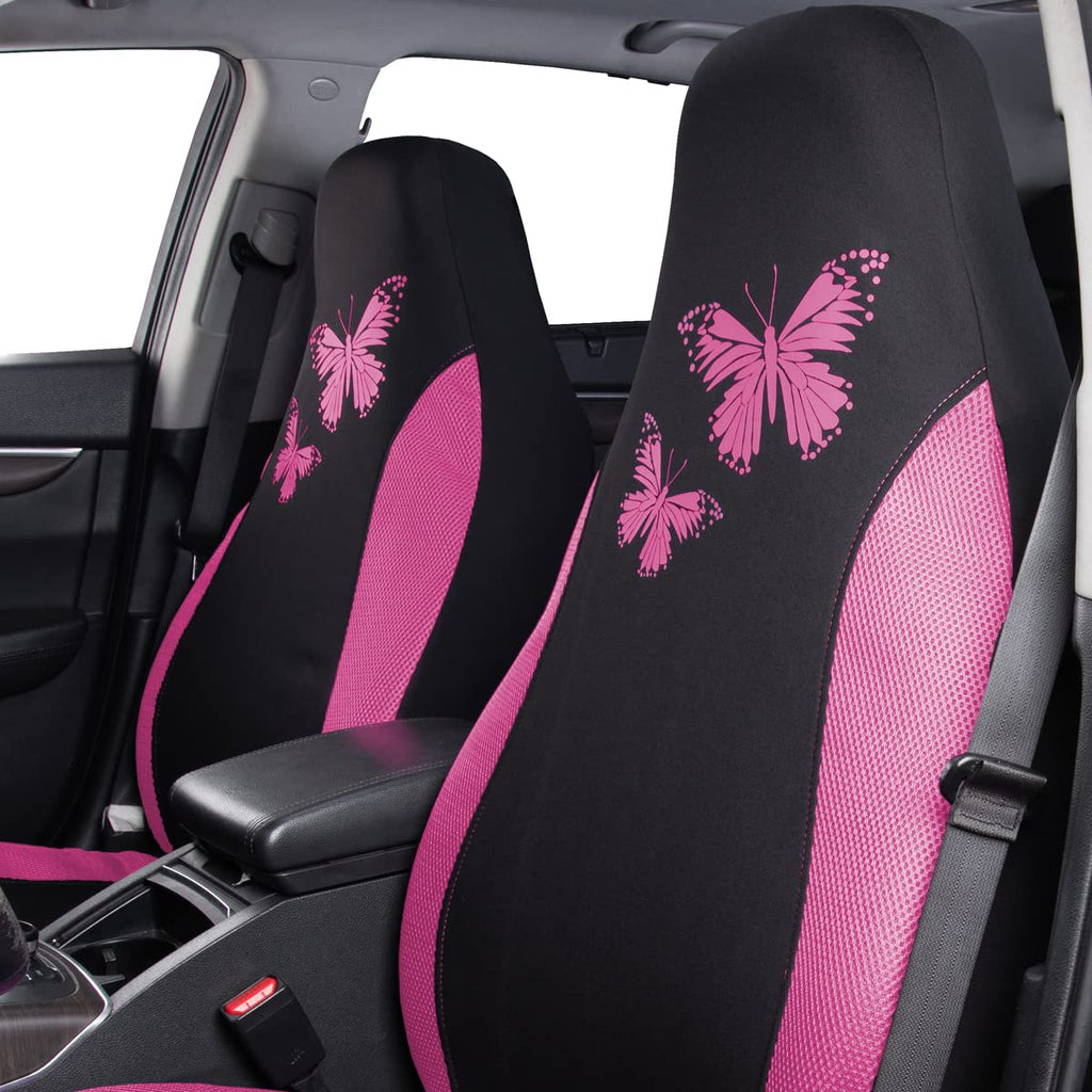 Flying Banner Butterfly car seat Covers ful Set Fashion Universal Lady Woman Female Rear Bench Split Colorized (2 Fronts, Mint Blue)