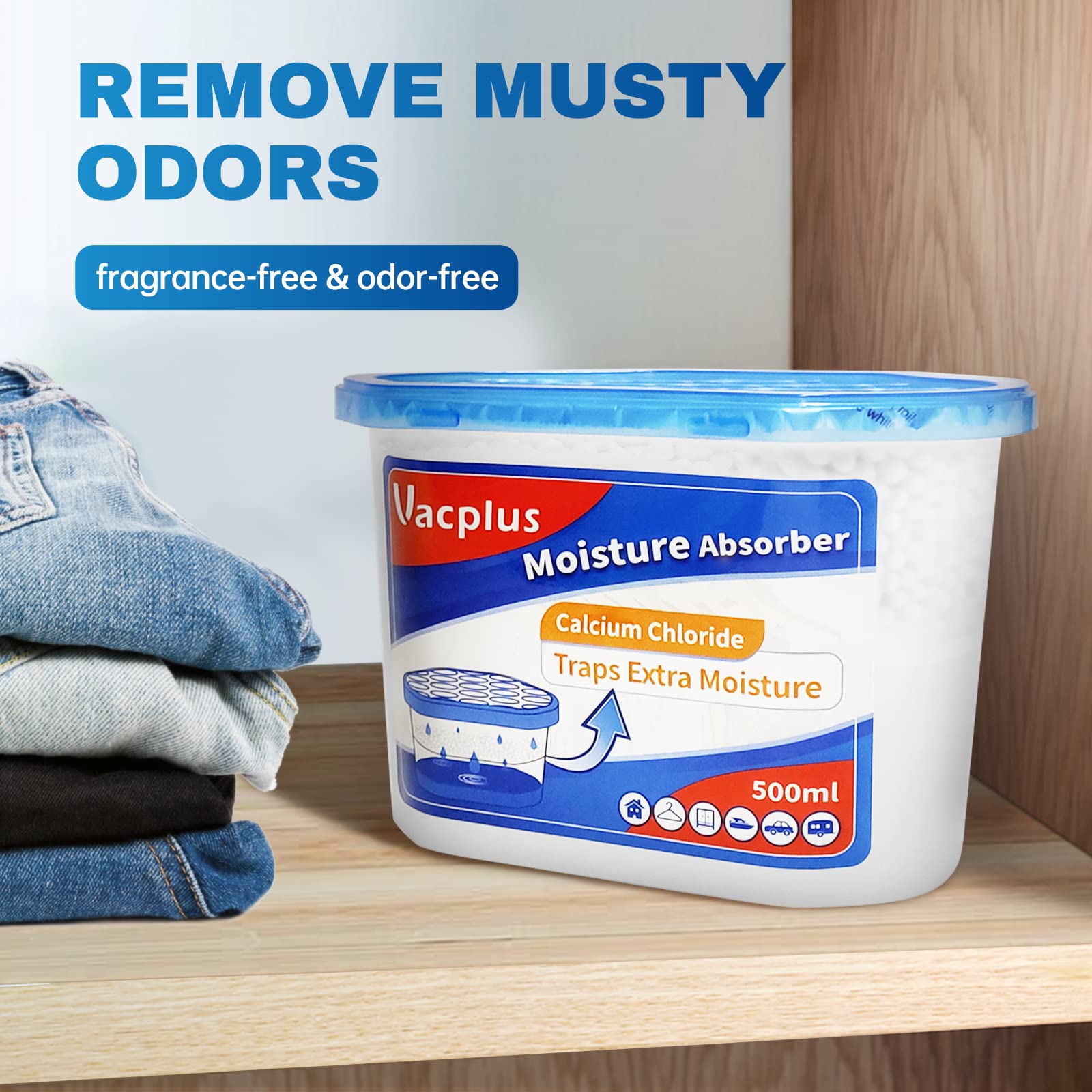 Vacplus Moisture Absorbers, 10.5 Oz Humidity Absorber Boxes Attracts Extra Moisture from Your Bathroom, Closet, Kitchen & Study, Dehumidifier, Odor Eliminator for Closet (Fragrance Free), 12 Packs