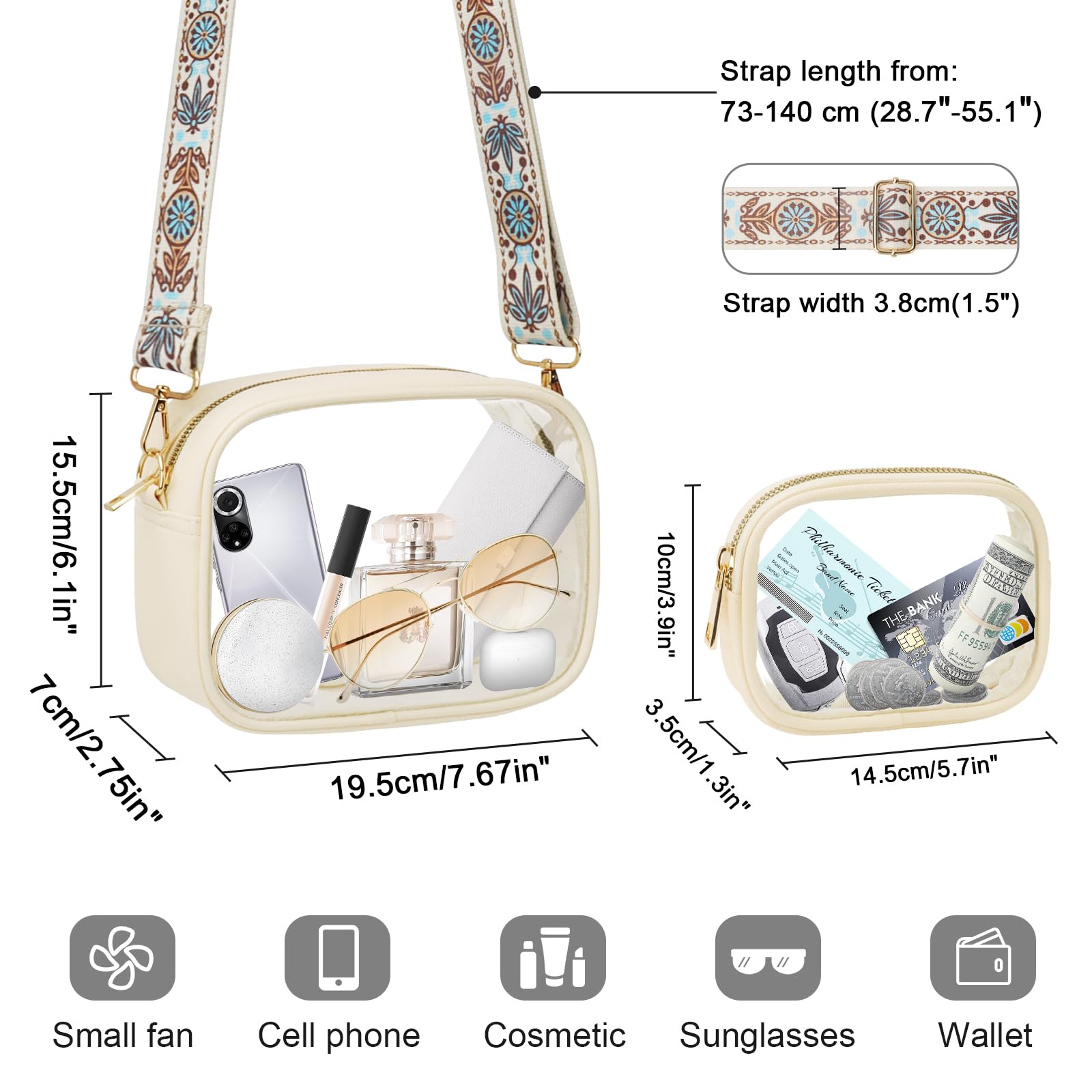 KETIEE Clear Crossbody Bag, Stadium Approved Clear Purse Bag for Concerts Sports Events Festivals