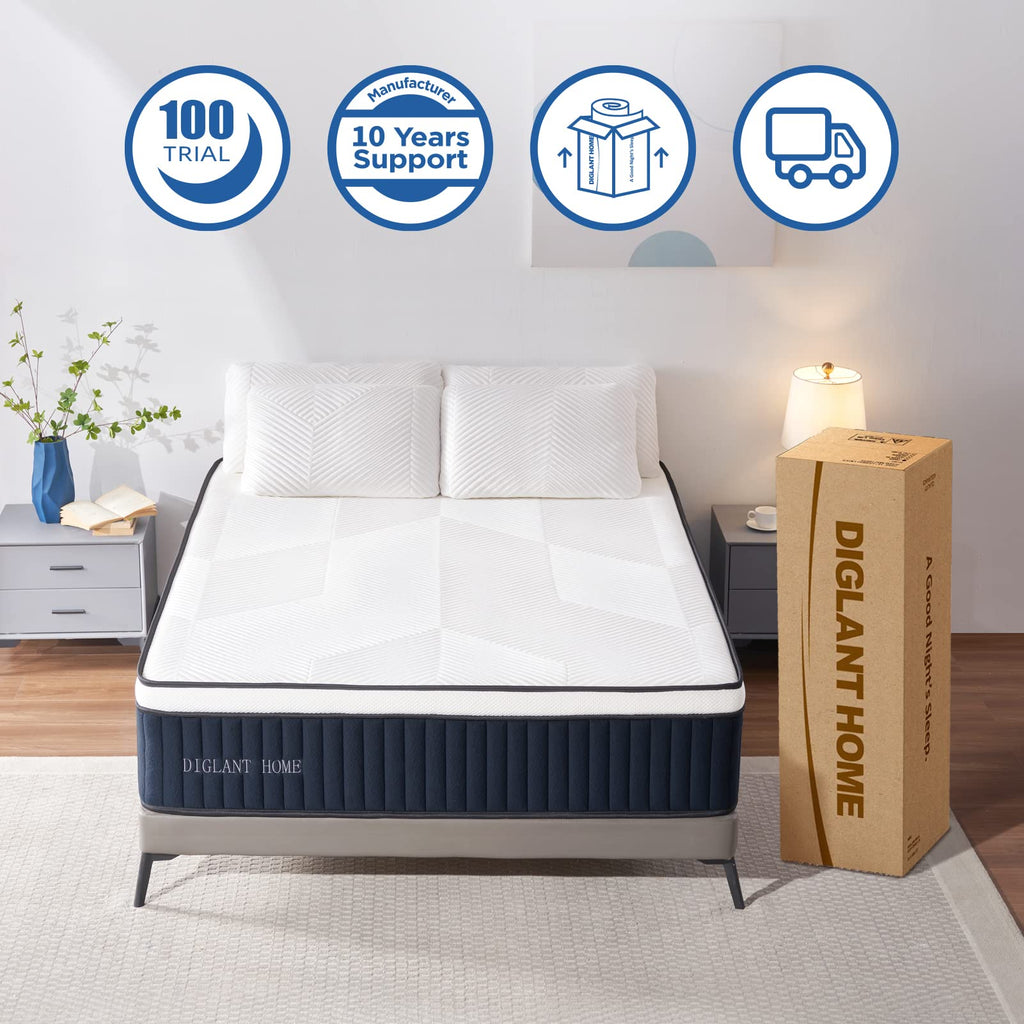 Queen Mattress, DIGLANT 14Inch Euro Top Memory Foam Hybrid Mattress, Medium Plush Feel Pocket Springs Queen Size Mattress for Pressure Relief, Edge Support Mattress in Box, CertiPUR-US, 60"*80"