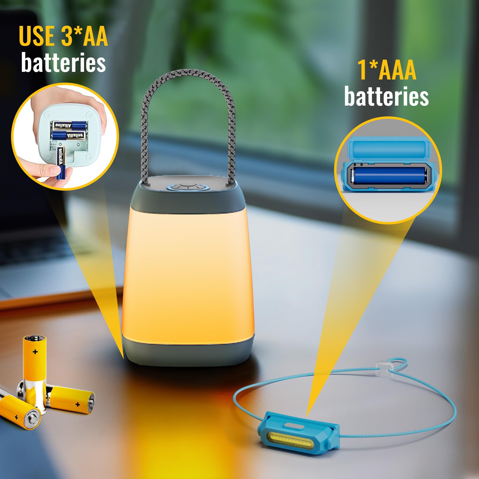 HOKOILN 2 Pack LED Camping Lights, Battery Powered LED Camping Lantern with 3 Modes, Portable Night Light for Tent, Hiking, Emergency, Backpacking, Indoor and Outdoor Use