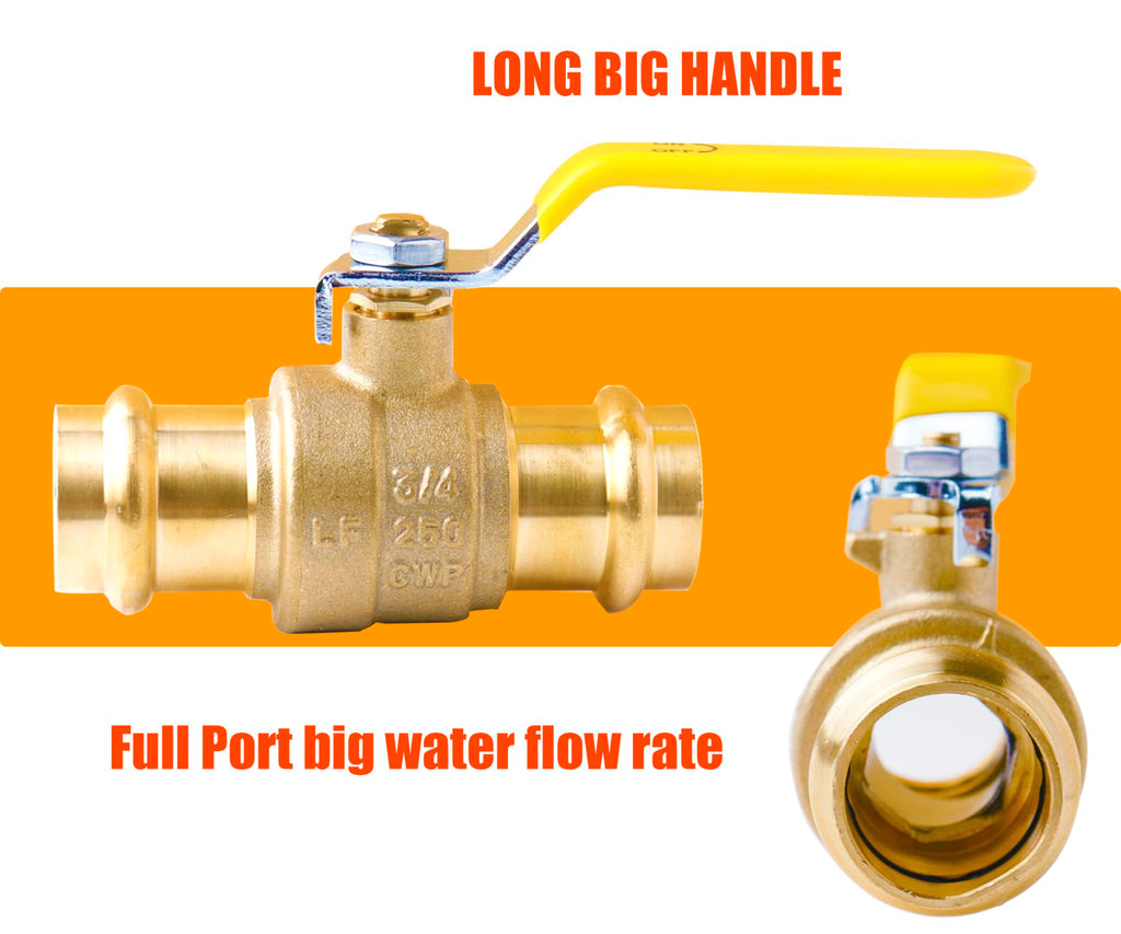 WHK 10 Pack 3/4" Press Pro press Ball Valve Pro Press Ball Valve Fittings to Press into 3/4" Copper（Lead-Free,10PCS)