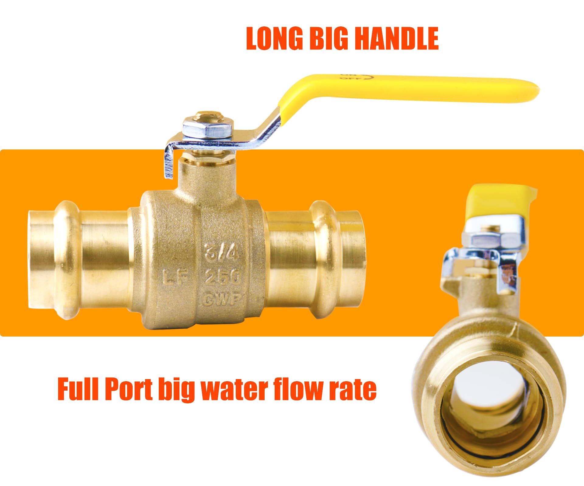 WHK 10 Pack 3/4" Press Pro press Ball Valve Pro Press Ball Valve Fittings to Press into 3/4" Copper（Lead-Free,10PCS)