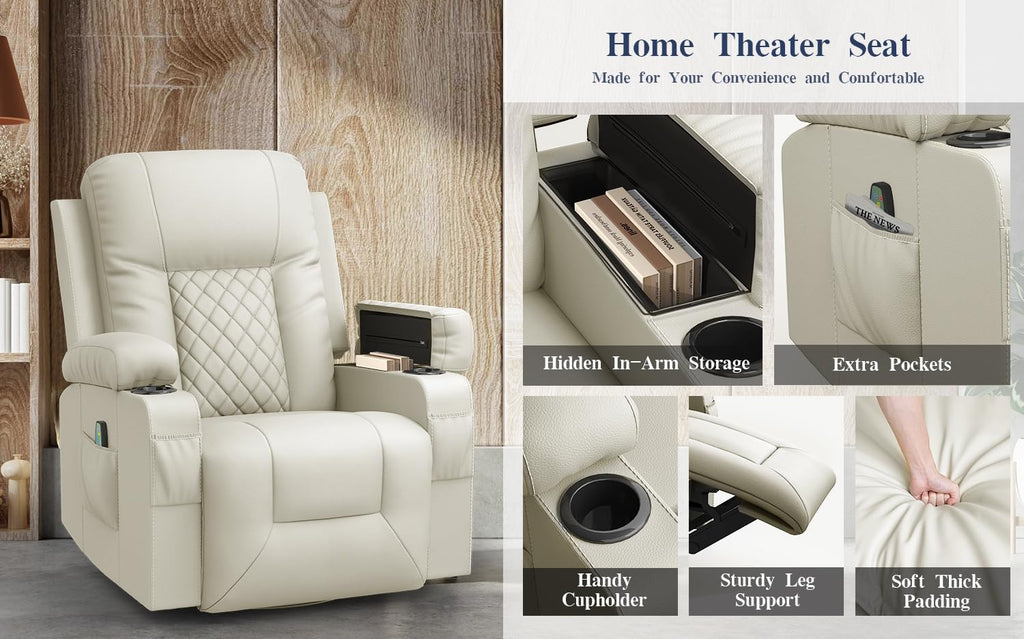 Recliner Chairs for Adults, FSC Certified Massage Reclining Chair with Heated Modern, Ergonomic Lounge Single Reclining Sofa Seat with Cup Holder & Pocket, Living Room Lounge Recliners Black