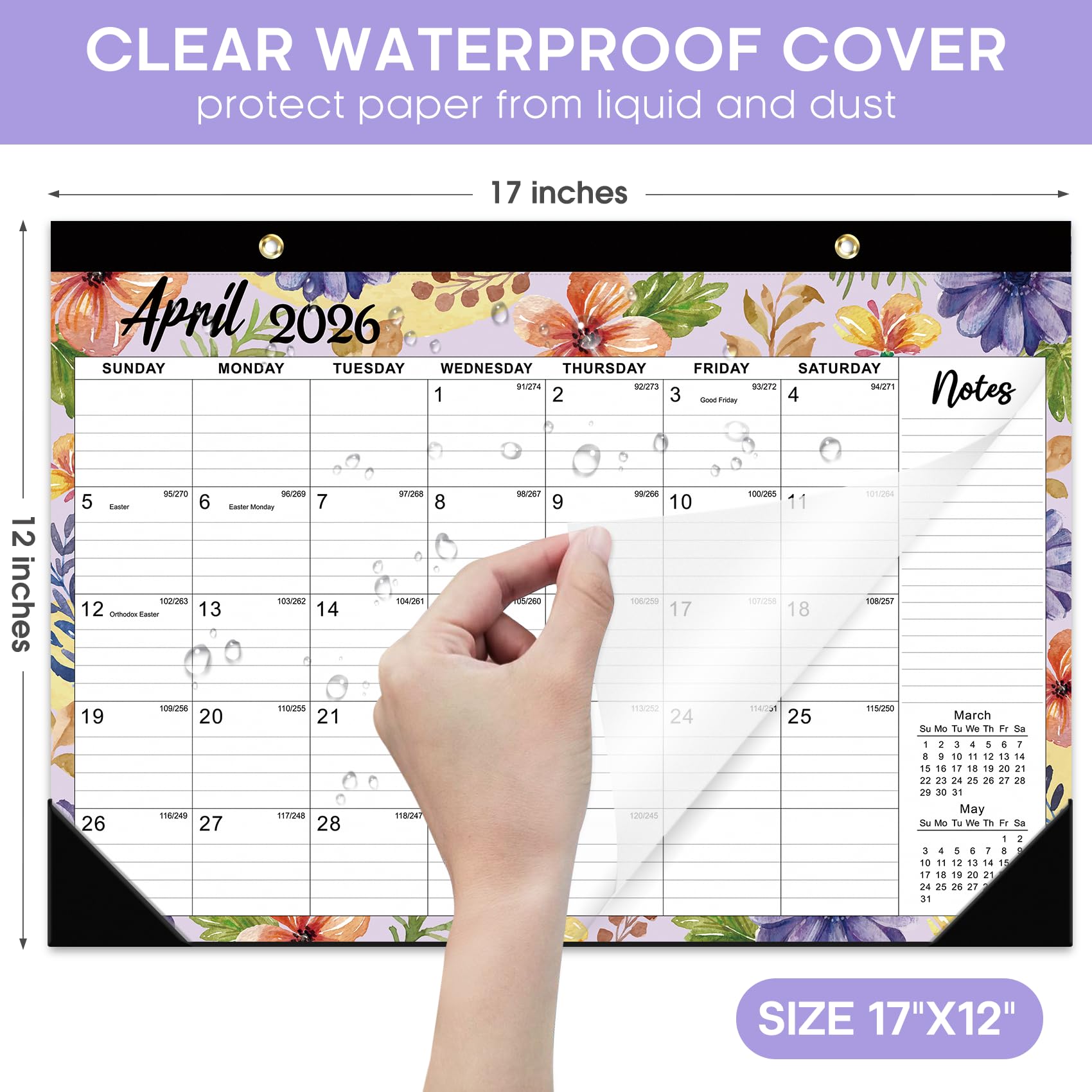 Desk Calendar 2026-2027, 21-Month Calendar Runs Until June 2027, Large 17" x 12" Monthly Desktop & Wall Calendar for Home & Office - Floral