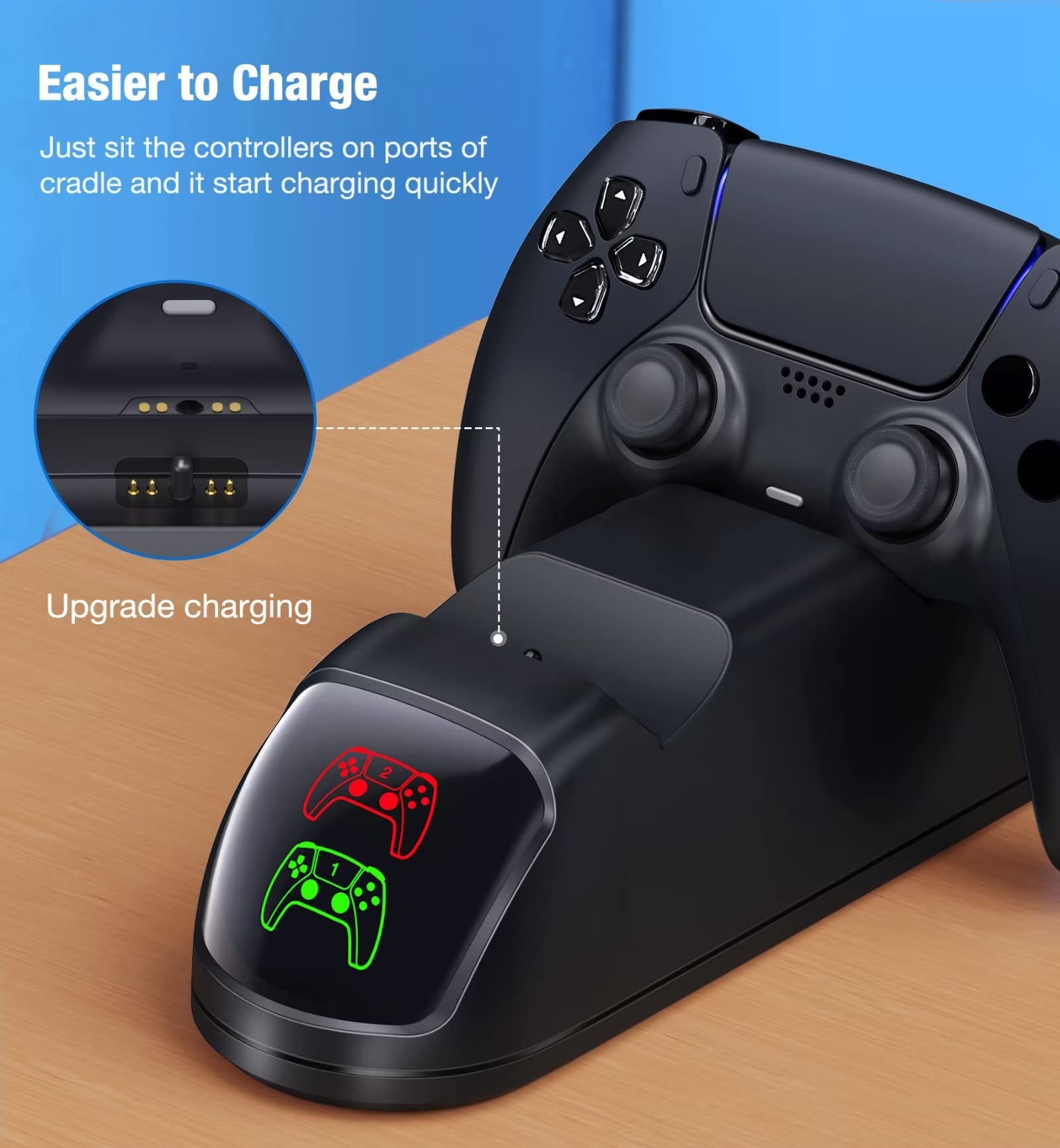 Controller Charging Station for PlayStation 5 Dualsense Controller with Dual Stand Charger Dock, Upgrade Charger for PS5 Accessories Fast Charging Cable, Charging Station Black for PS5
