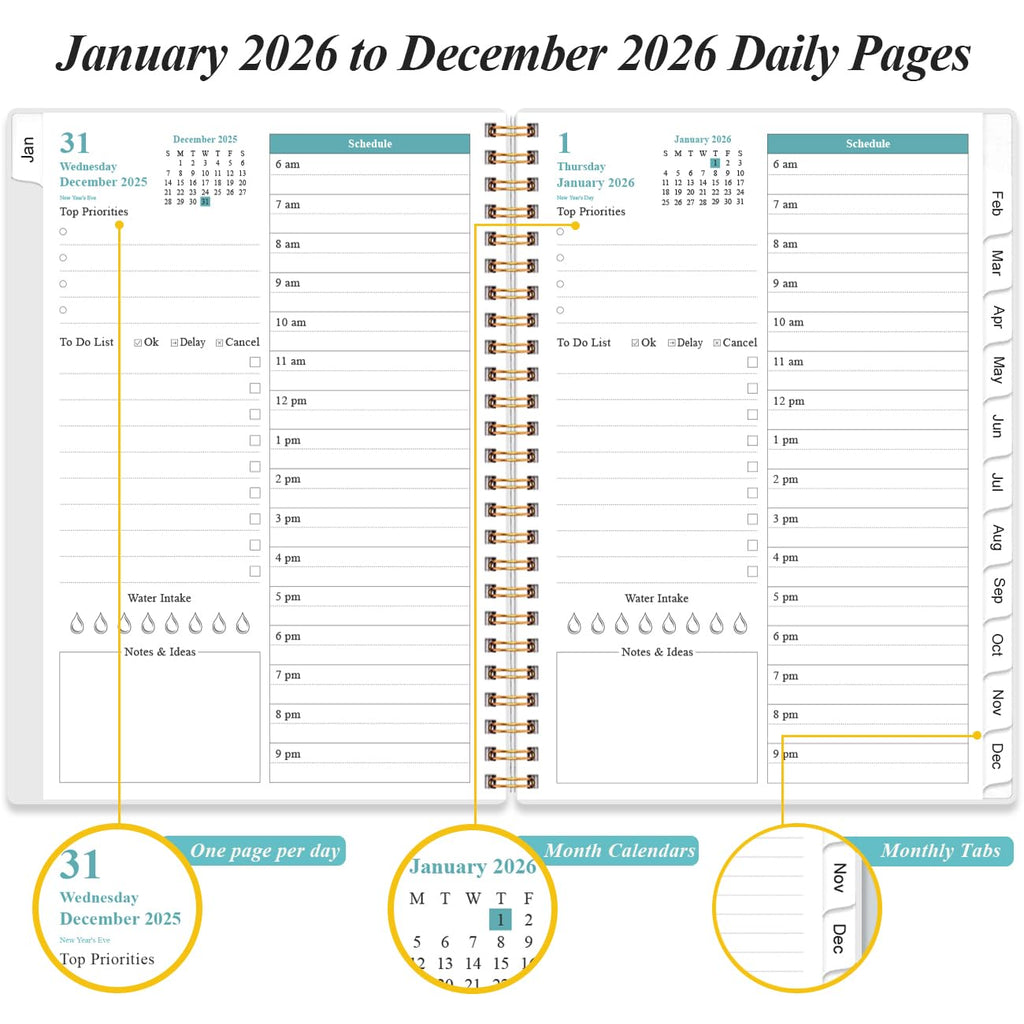 2026-2027 Daily & Monthly Planner - One Page Per Day, Daily Planner from July 2026 to June 2027, Planner 2026-2027 with 12 Monthly Tabs, 6.4" x 8.5", Black