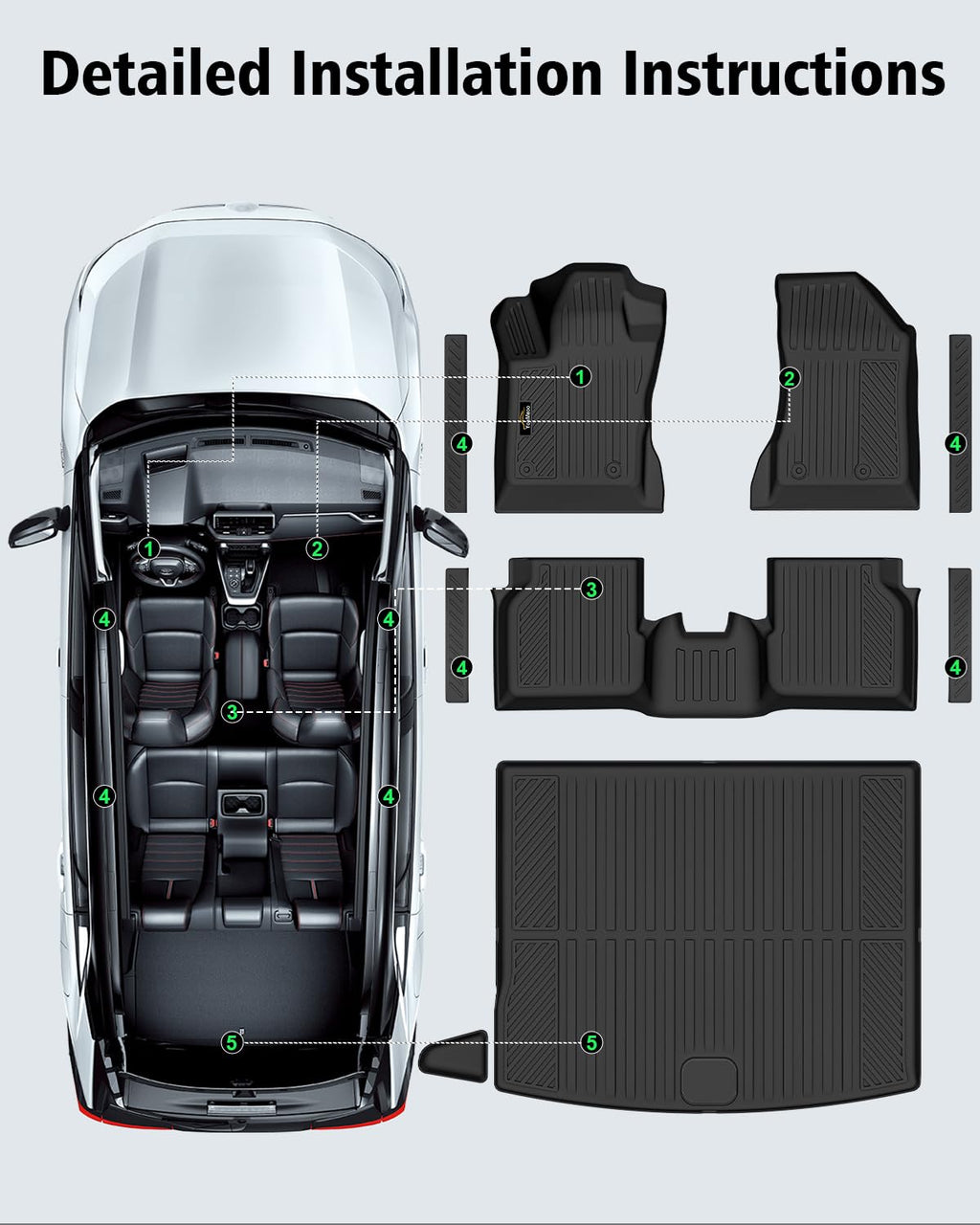 Floor Mats & Cargo Mat & Backrest Mat Custom for Toyota RAV4 Hybrid 2026 (Not for Cargo Area with Subwoofer) (Not for Phev), Door Sill Guards, All Weather TPE Floor Liners for RAV-4 2026 Accessories