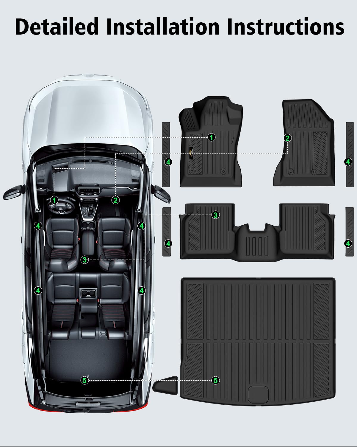 Floor Mats & Cargo Mat & Backrest Mat Custom for Toyota RAV4 Hybrid 2026 (Not for Cargo Area with Subwoofer) (Not for Phev), Door Sill Guards, All Weather TPE Floor Liners for RAV-4 2026 Accessories