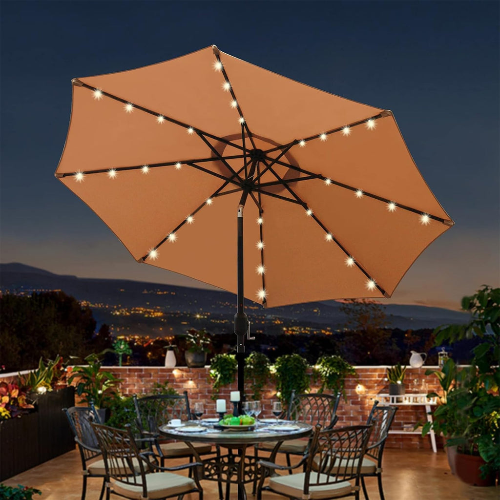 Blissun 9 ft Solar Umbrella, 32 LED Lighted Patio Umbrella, Table Market Umbrella, Outdoor Umbrella for Garden, Deck, Backyard, Pool and Beach (Light Blue)