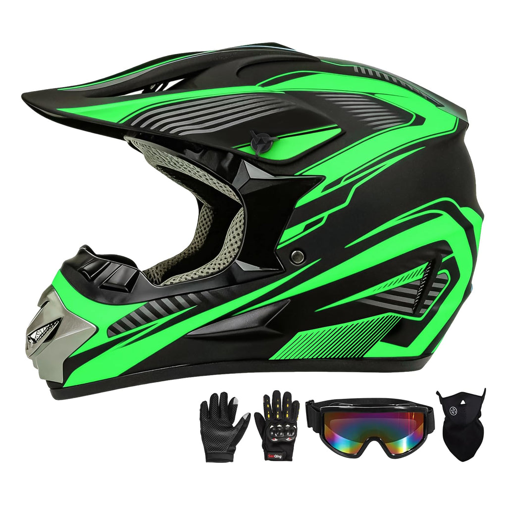 Youth Kids Motocross Helmet Full Face Motorcycle Dirt Bike Off-Road Mountain Bike BMX MX ATV Helmet,DOT Approved,W/Gloves Goggles Mask 4Pcs Set (Black, S)