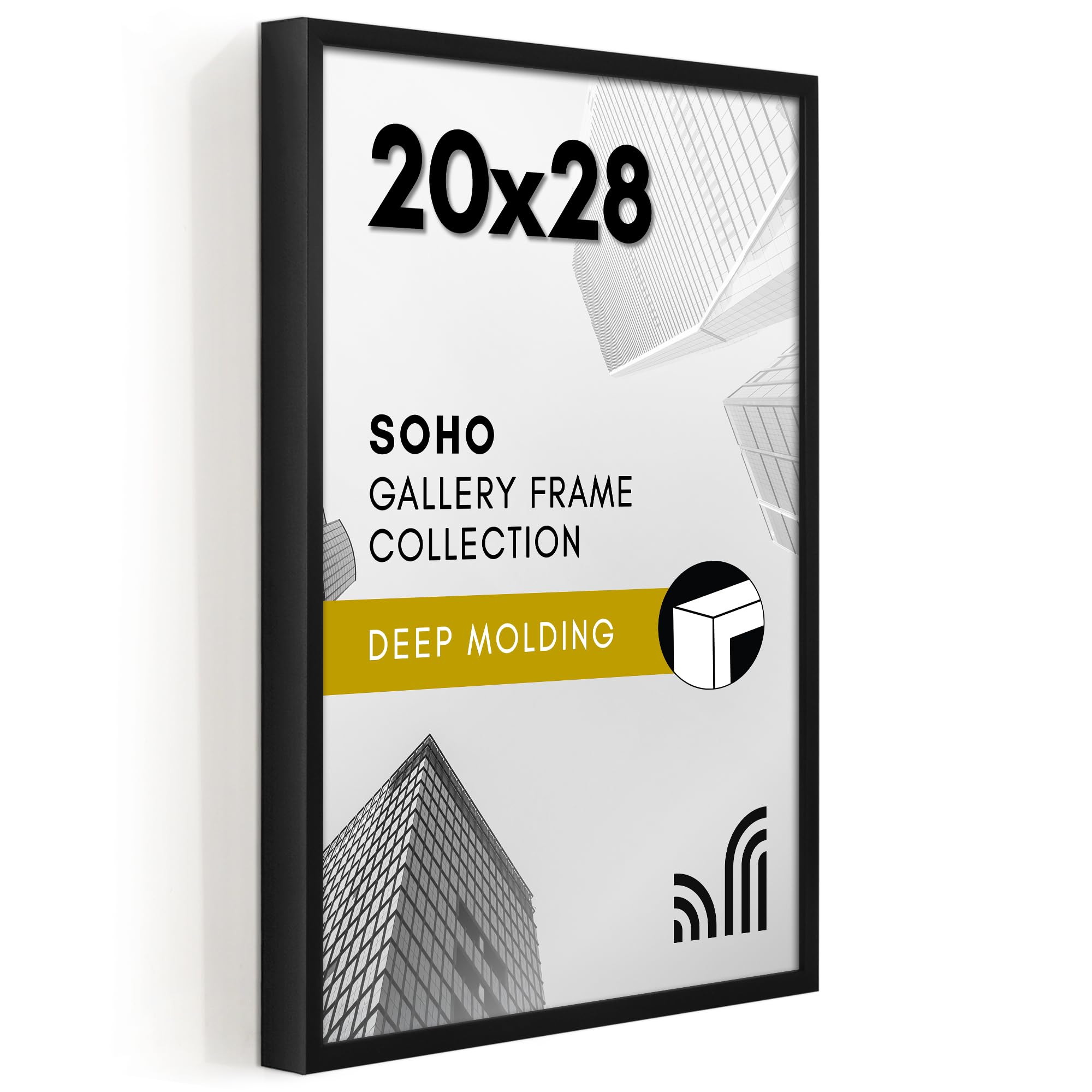 Americanflat 5x7 Picture Frame with Shatter-Resistant Glass - Soho Collection - Gallery Style Deep Molding Picture Frames for Tabletop and Wall Display - Black