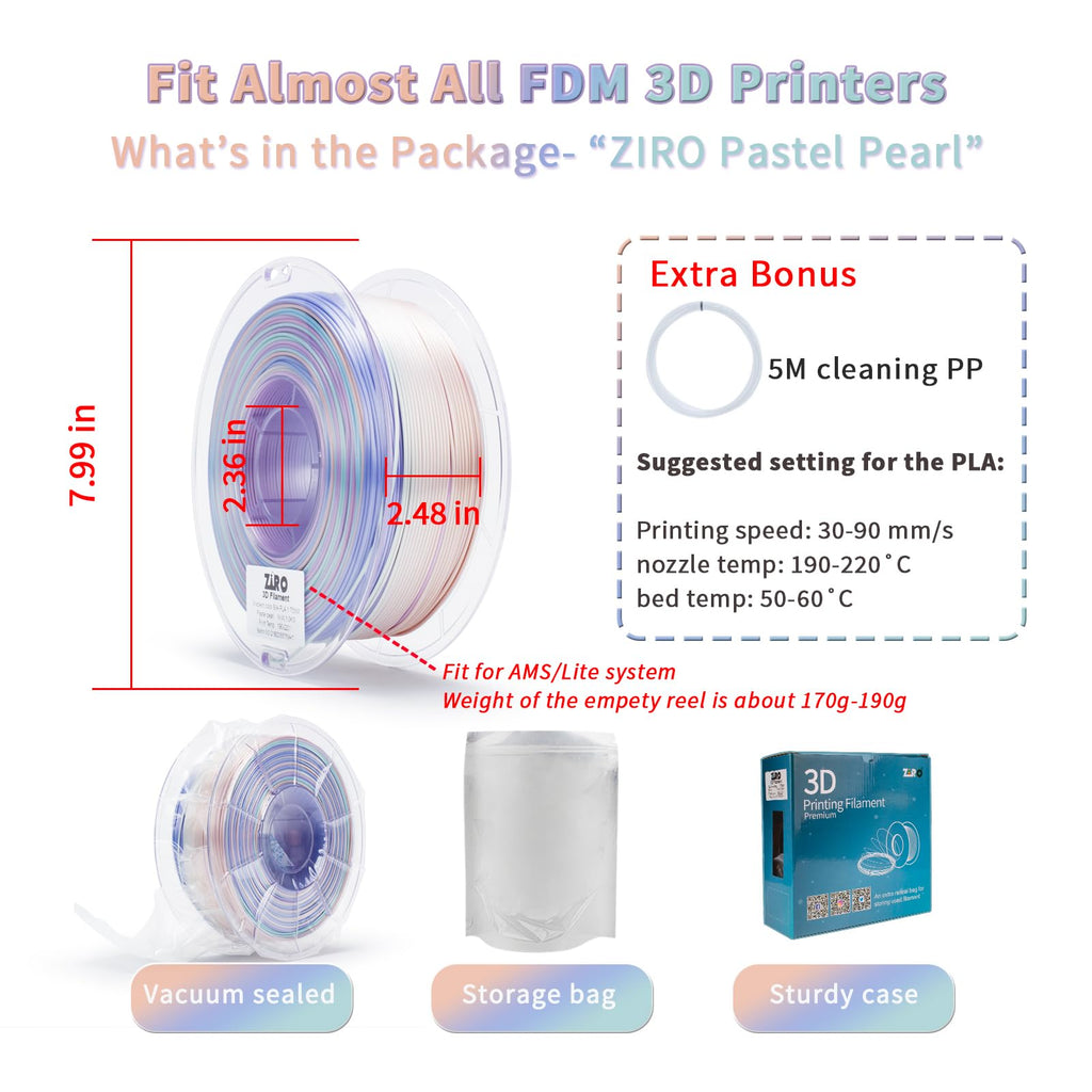 ZIRO Fast Color Change PLA, 1.75mm Color Gradient Filament, Glossy Rainbow PLA Filaments, Fit Most 3D Printer Pen, Shiny Surface 1KG/2.2lbs Spool, Aqua Sky (Silk)