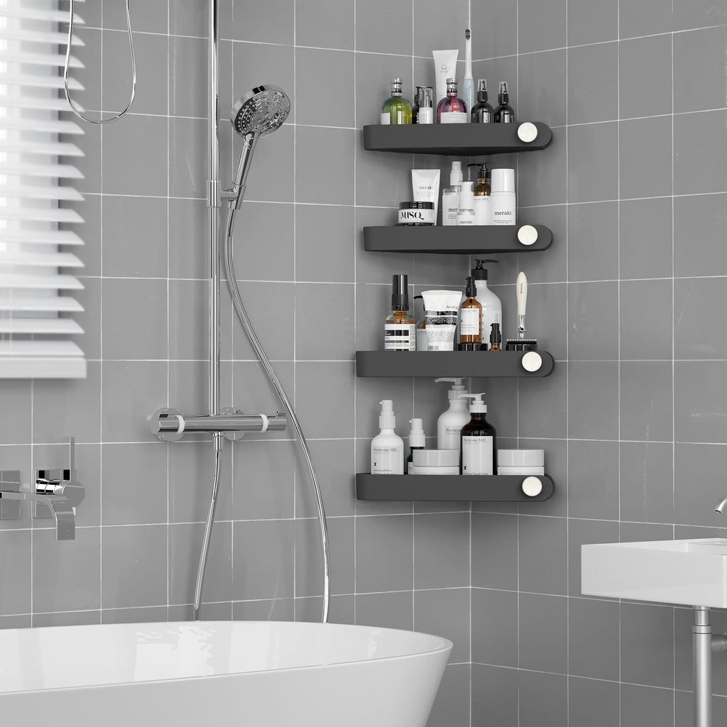 Sotfamily Plastic Shower Caddy Corner (for 90° Only), 2 Pack Adhesive Corner Shower Shelves for Bathroom Organizers and Storage, Black