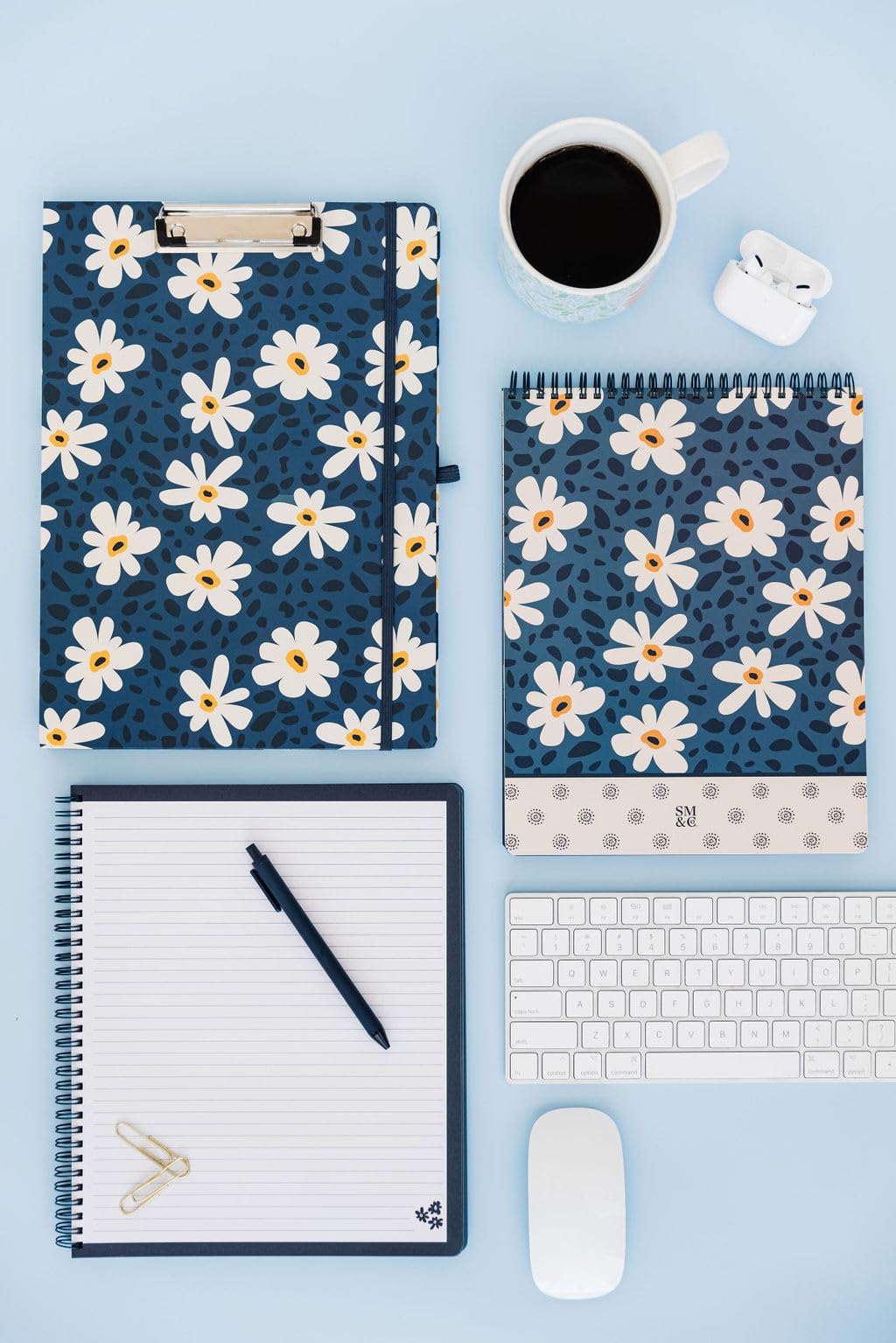 Steel Mill & Co Cute Clipboard Folio with Refillable Lined Notepad and Interior Storage Pocket, Black and White Padfolio for Work, Black Dots