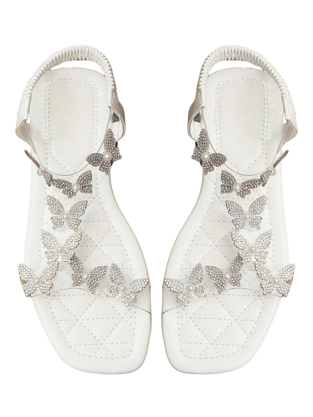 Floerns Women's Elegant Rhinestone Butterfly Transparent Elastic Strap Summer Flat Sandals