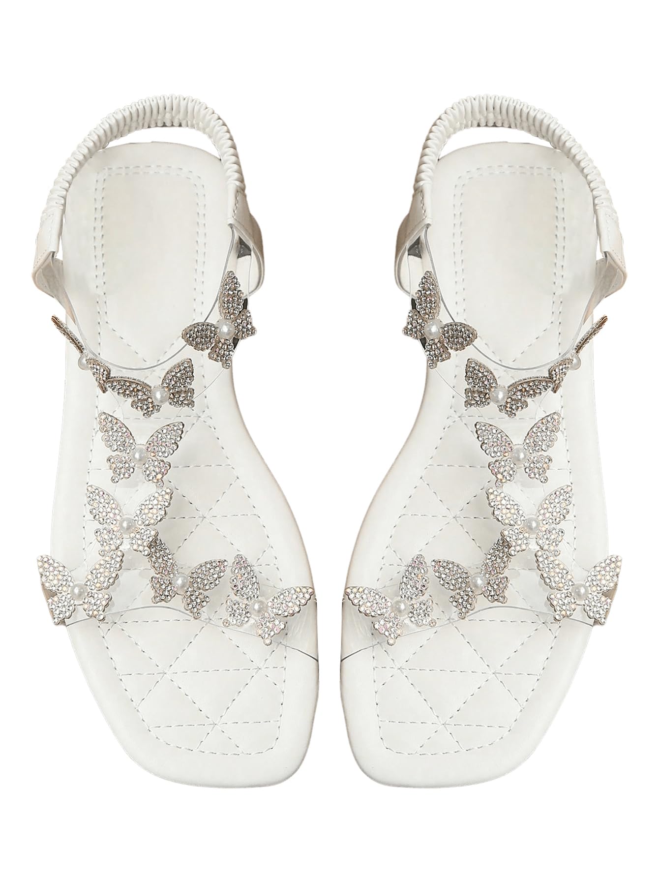 Floerns Women's Elegant Rhinestone Butterfly Transparent Elastic Strap Summer Flat Sandals