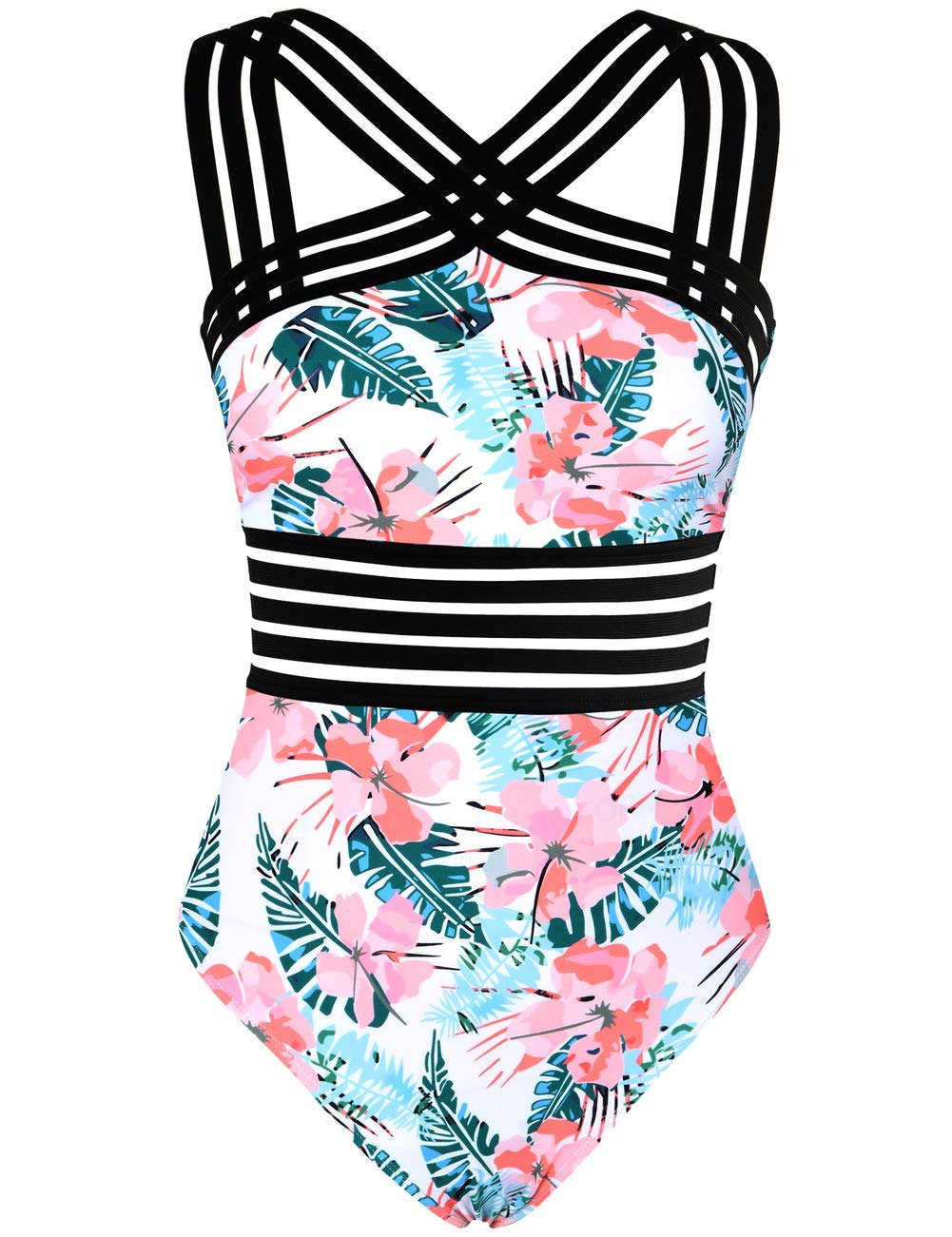 Hilor Women's Tummy Control Swimsuits Slimming One Piece Bathing Suits Front Crossover Swimwear