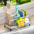 SWTYMIKI Sponge Holder for Kitchen Sink - Sink Caddy with Brush Holder Self-draining Sponge Caddy Organizer with Divider Stainless Steel Kitchen Accessories Storage for Countertop, Black