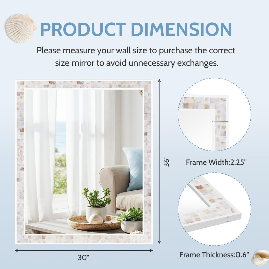 Tanmicoshomy Round Wall Mirror 24 Inch,Circle Mosaic Mirror with Natural Mother of Pearl and Wood Frame, Decorative Coastal Round Wall Mirror for Bathroom Bedroom Living Room Entryway