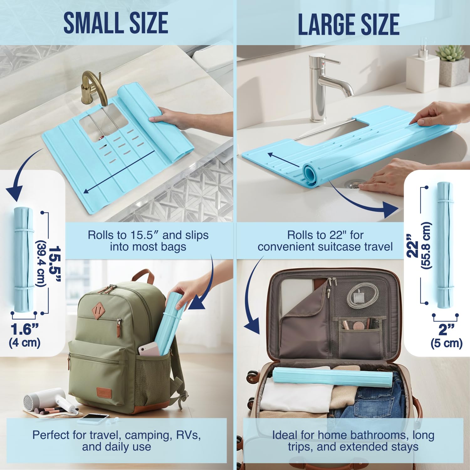 Maplefield Bathroom Sink Cover for Counter Space, Heat Resistant Silicone Sink Mat for Your Beauty Routine, Small Bathroom Space Saver Sink Cover for Makeup (Beige Large, 22" x 15" x 2" Inches)