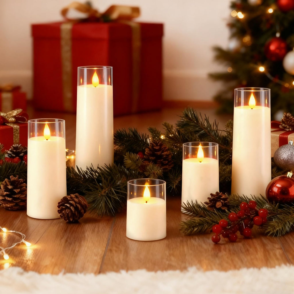 Raycare Flameless Candles Battery Operated with Remote Timer, Acrylic Flickering LED Pillar Candle for Christmas, Wedding, Home Decor, Gift for Family and Friend, White, Set of3