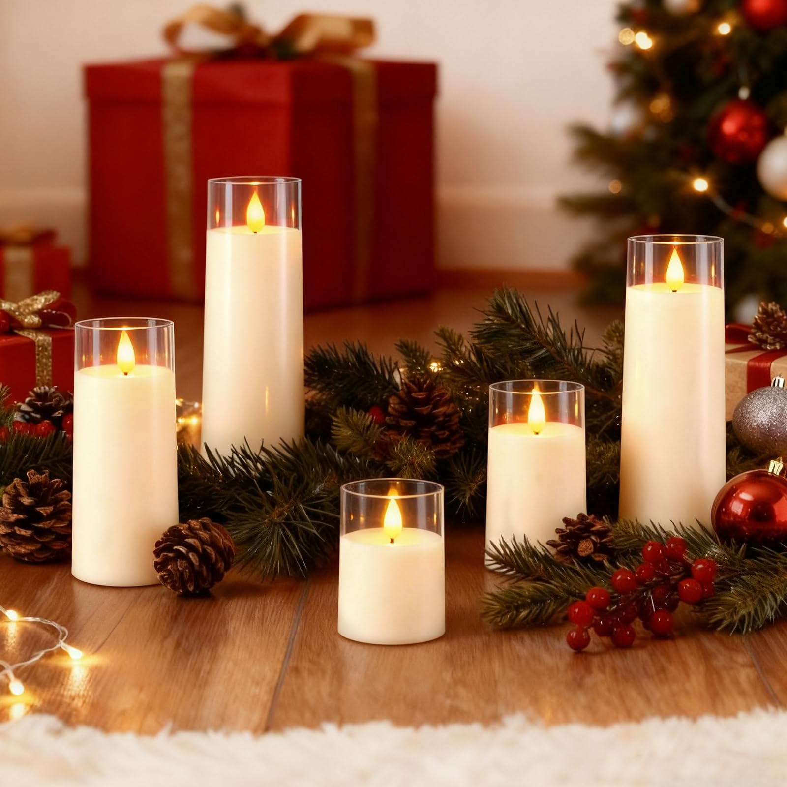 Raycare Flameless Candles Battery Operated with Remote Timer, Acrylic Flickering LED Pillar Candle for Christmas, Wedding, Home Decor, Gift for Family and Friend, White, Set of3