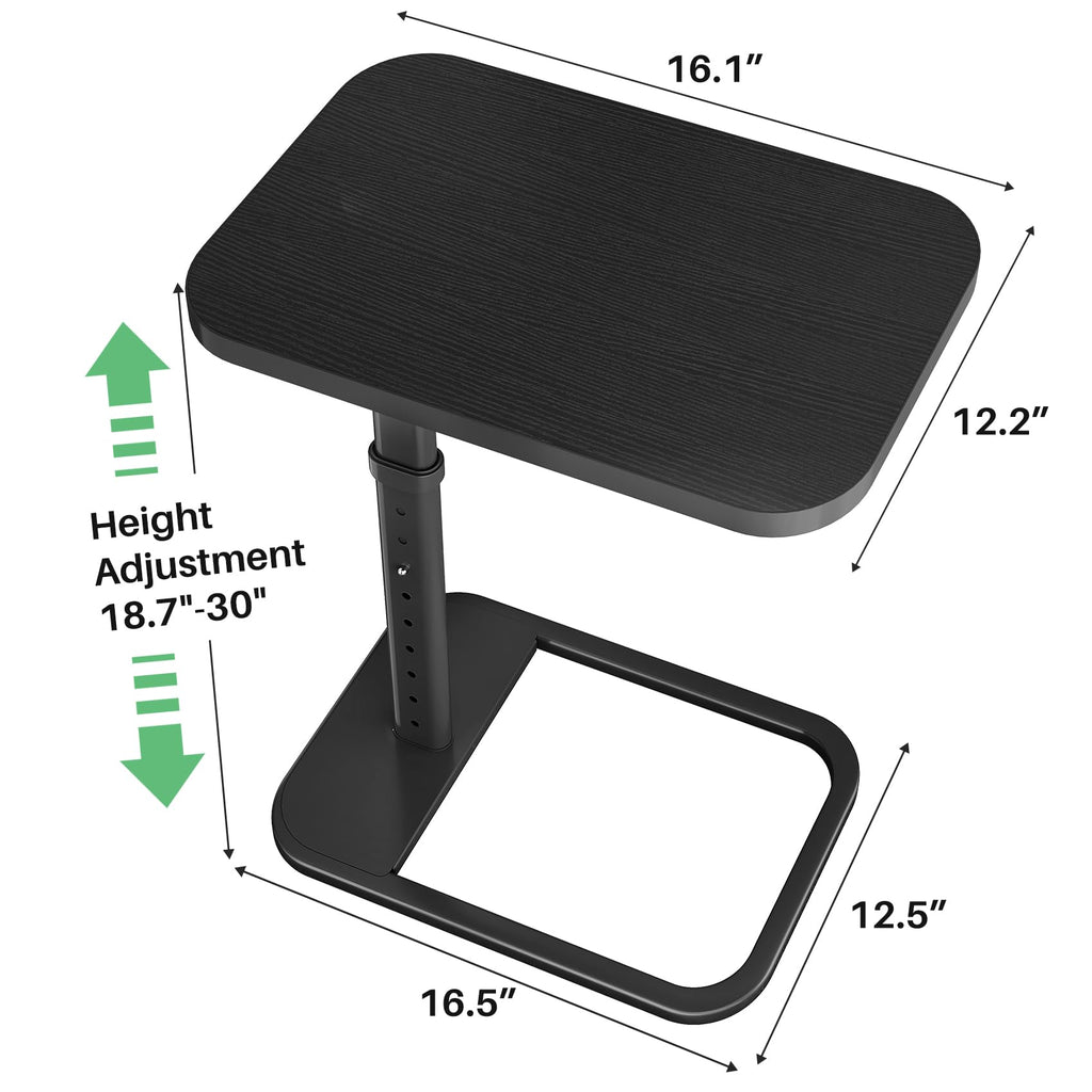 Kitstorack TV Tray Table, Adjustable Height & Rounded Metal Corners, Snack Table for Couch, Sofa, Bed, Chair, Living Room, C Shaped End Side Table for Eating, Dinner or Laptop, Small Spaces, Black