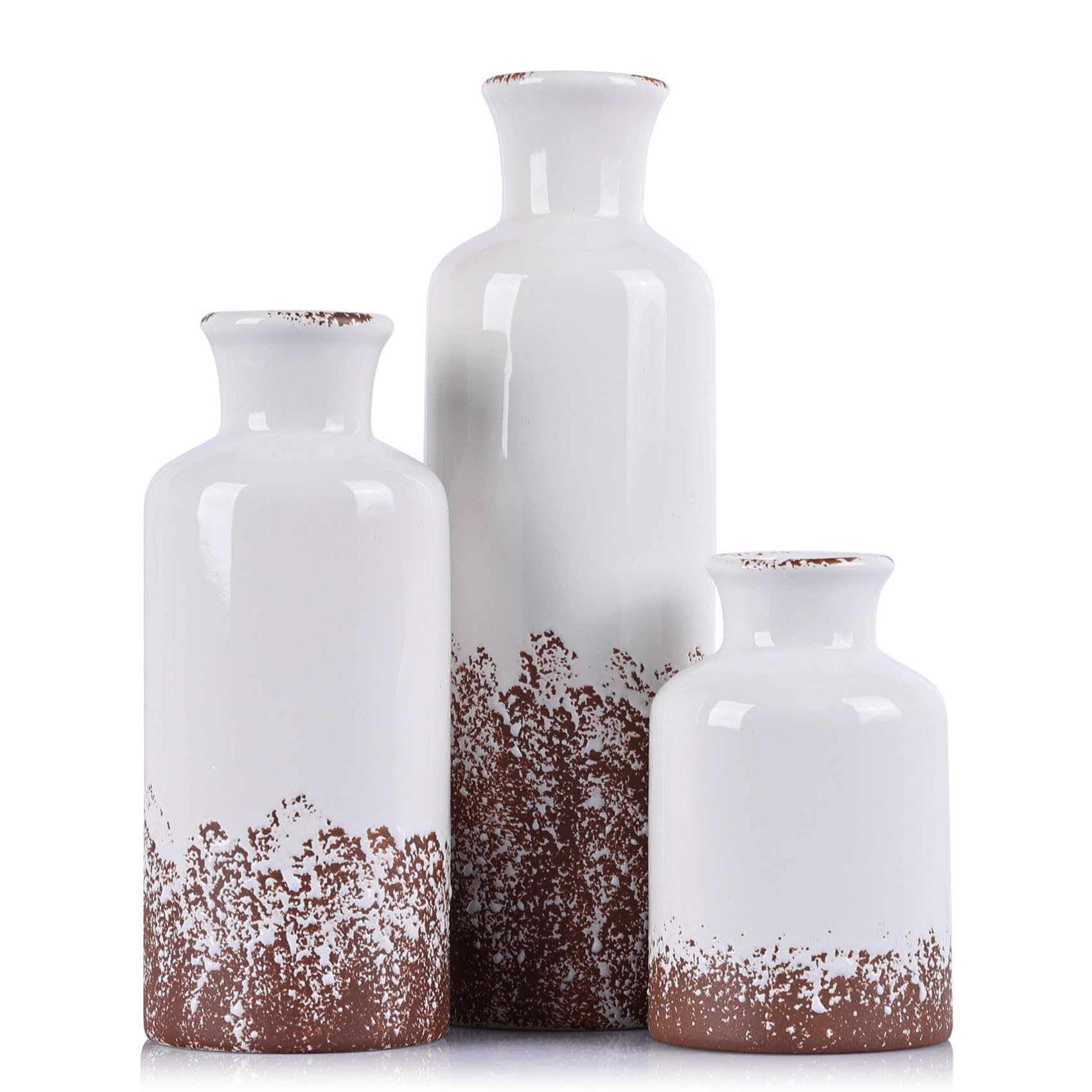 Ceramic Vase Set - 3 Ceramic Small Vases, Farmhouse Country Flower Vase Home Decor, Living Room Decoration, Table Decoration, Fireplace Decor, and Entrance Decorations Centerpieces