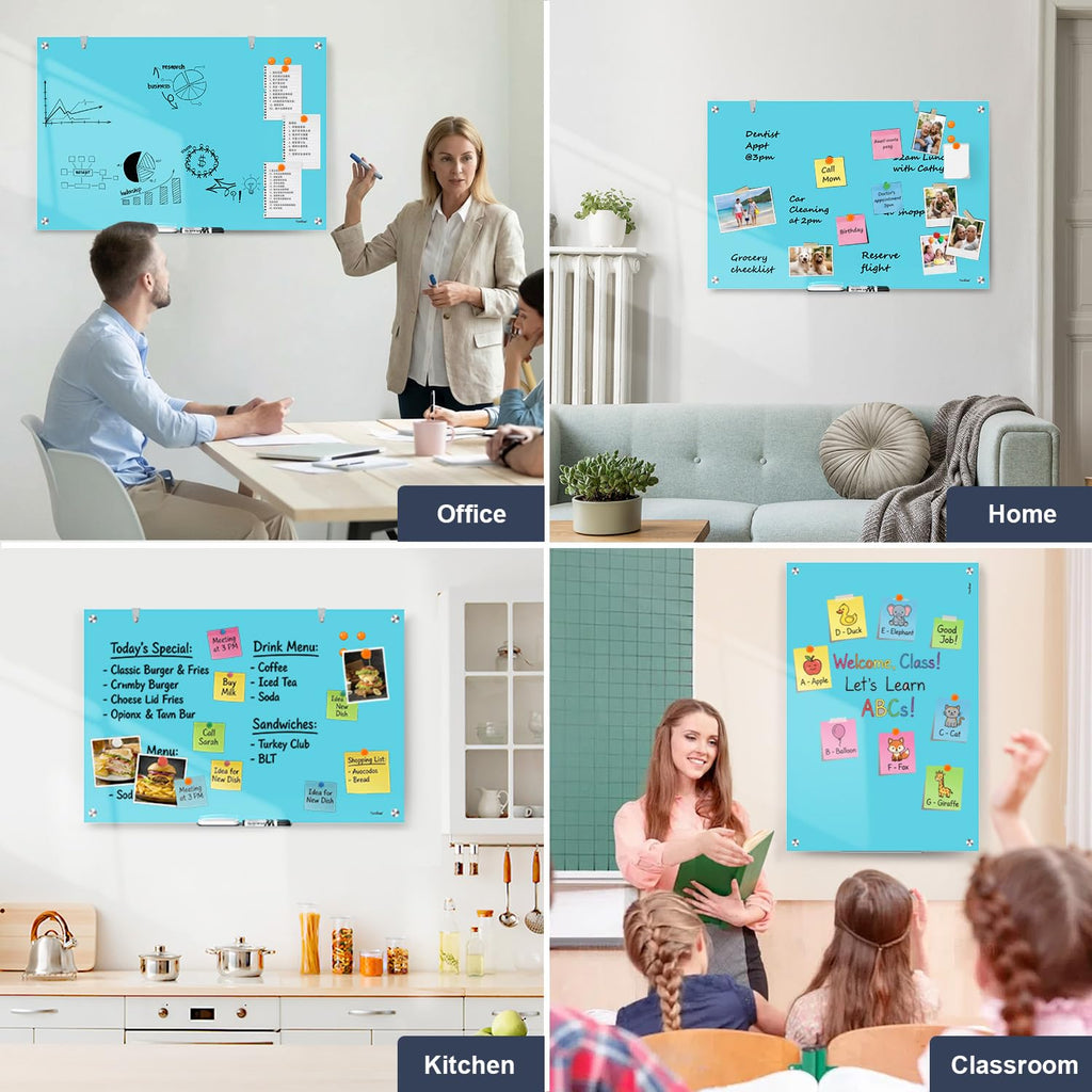 Dry Erase Board Black Magnetic Glass Whiteboard, TANKEE Modern Large Frameless Tempered Glass White Board for Wall, Office, School, Home, 36” x 24”, 3' x 2' White Board