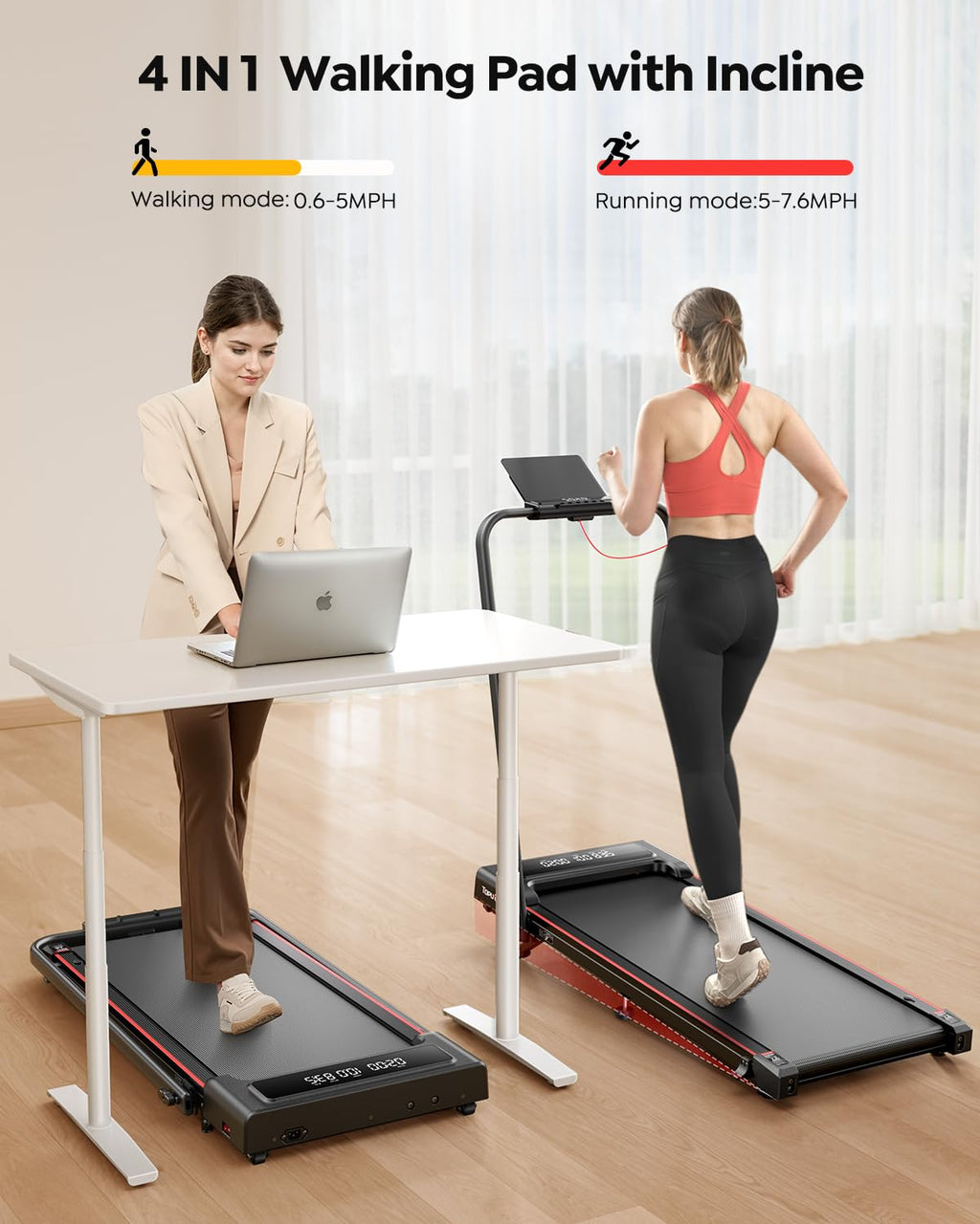 TOPUTURE Foldable Walking Pad with Incline, 4 in 1 Treadmill for Home & Office, 2.5HP Under Desk Treadmill, Portable Compact Treadmills Silent Remote Control, App & LED Display, Installation-Free