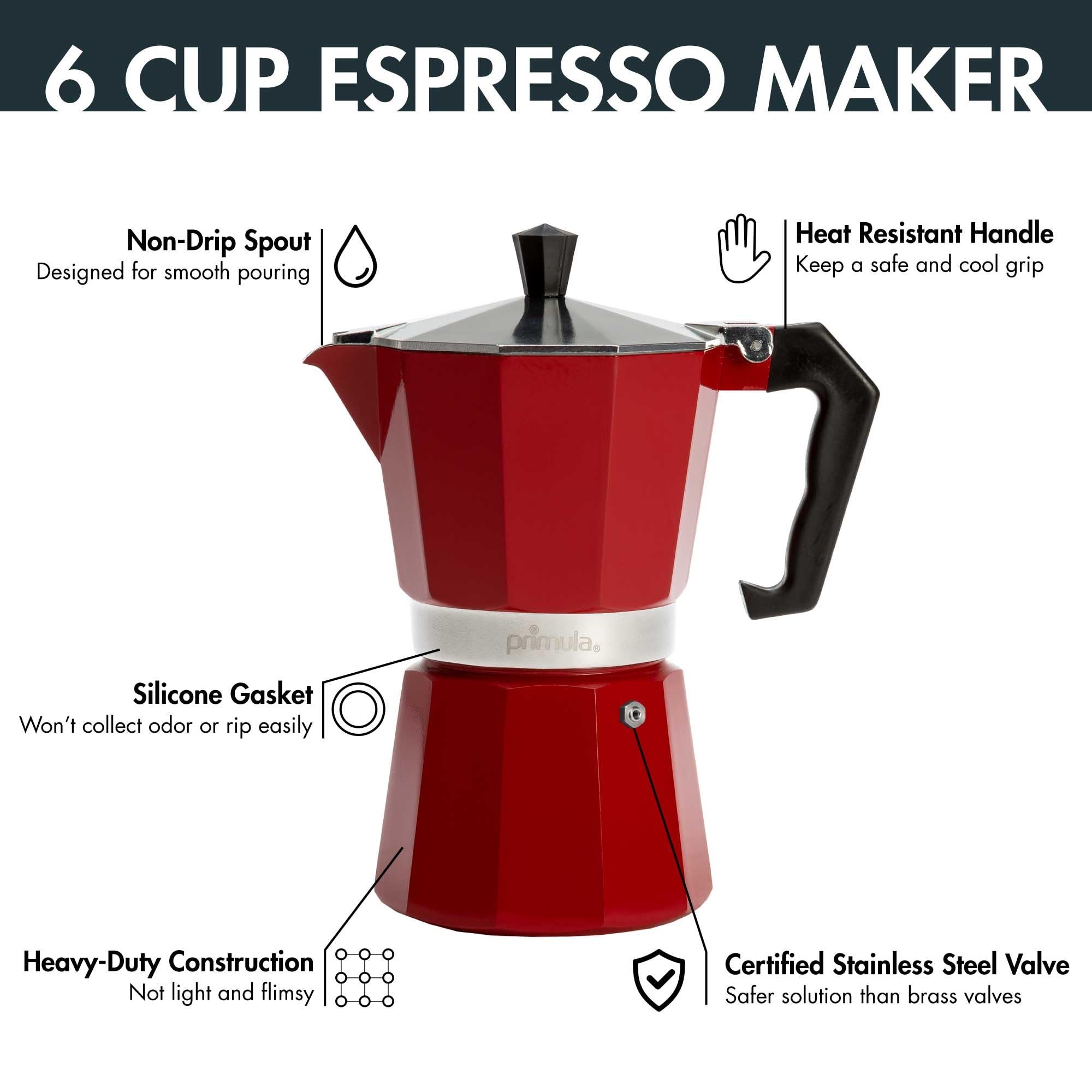 Primula Classic Moka Pot Stovetop Espresso and Coffee Maker, Italian and Cuban Cafetera for Rich Espresso Brewing, Durable Aluminum Greca Coffee Maker with Easy Grip Handle, 6-Cup, Black
