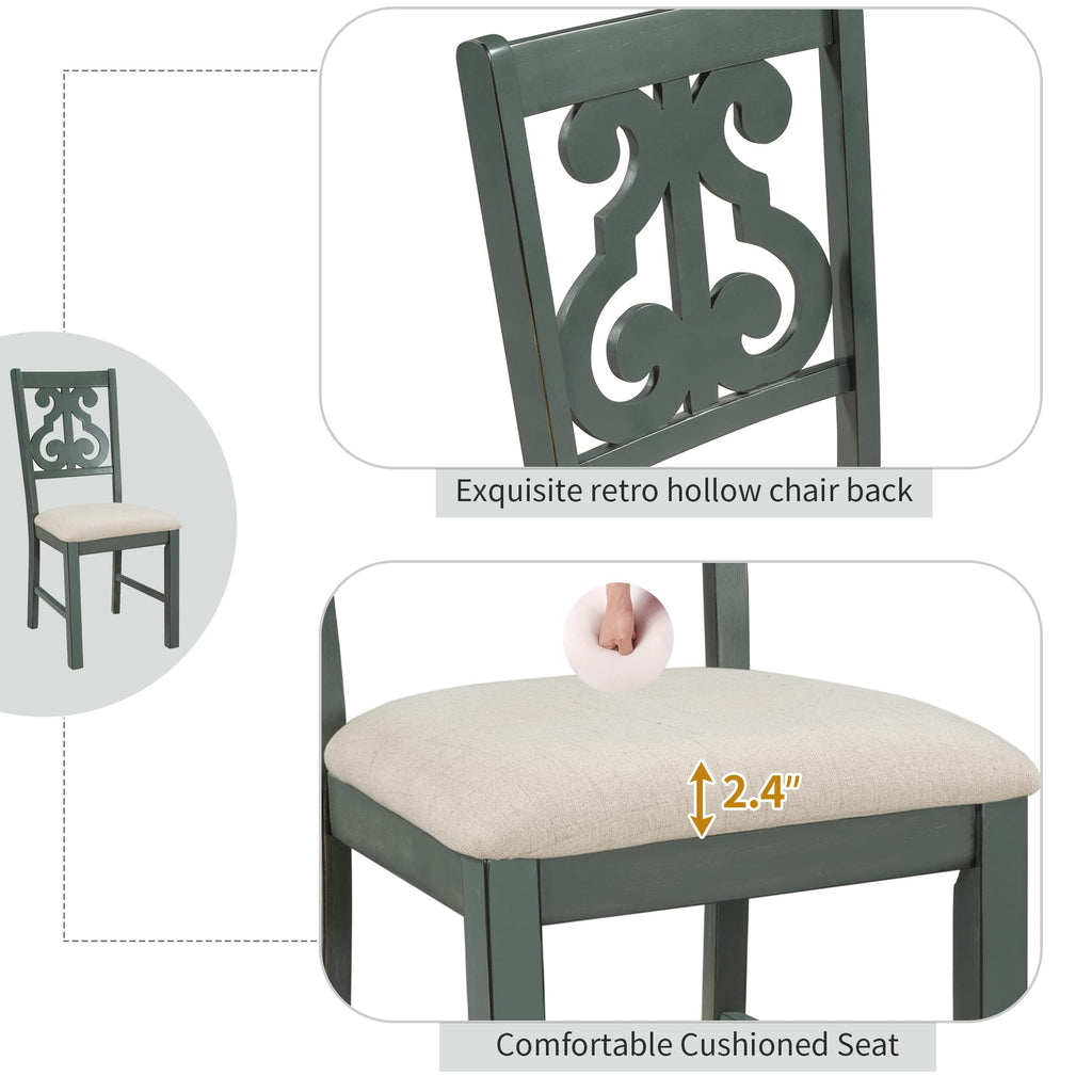 LUMISOL 5-Piece Dining Table Set for 4, Farmhouse Round Kitchen Table Set with Special Shaped Legs and 4 Upholstered Chairs for Kitchen, Dining Room, Small Space, Antique Blue