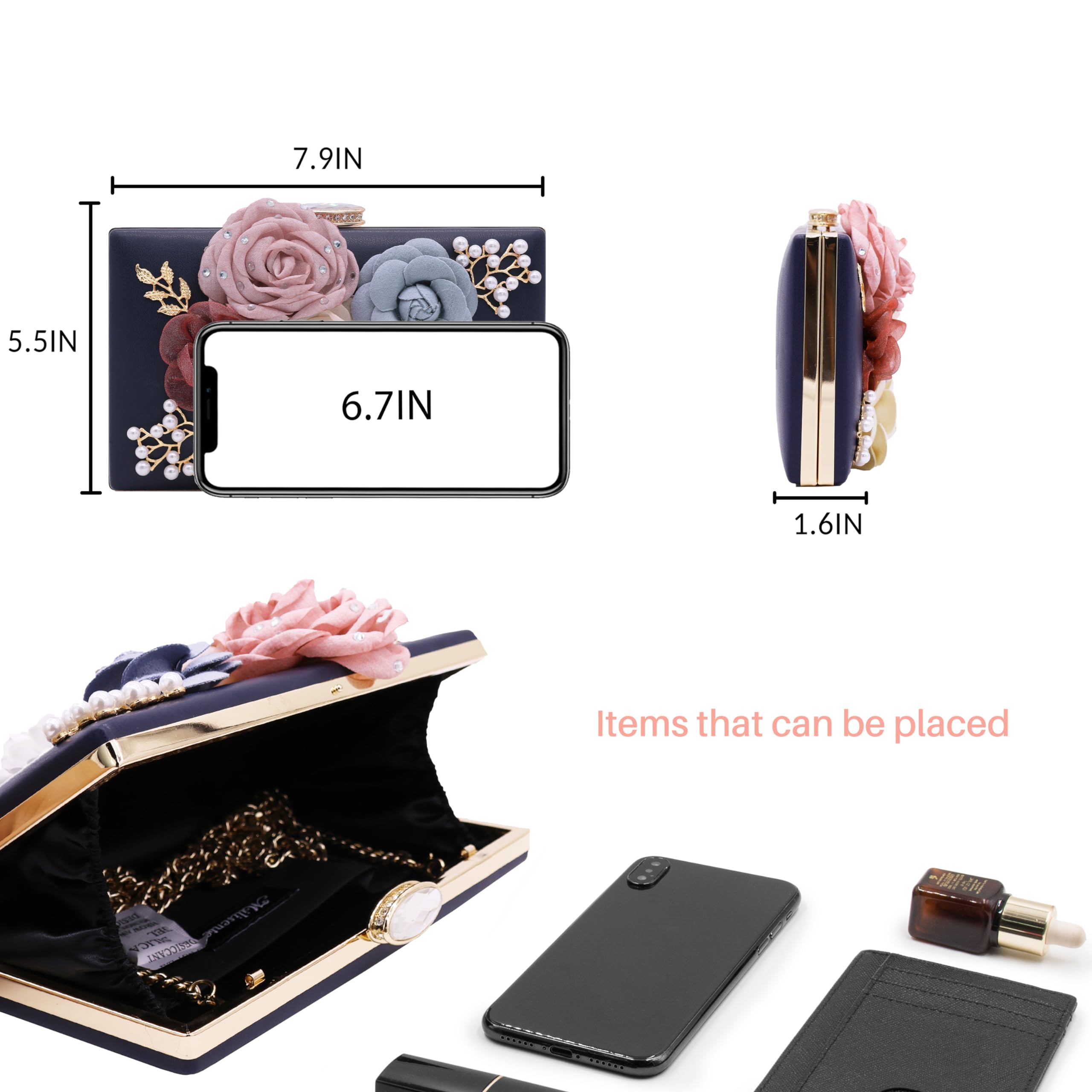 Evening Bag for Women, Flower Wedding Evening Clutch Purse Bride Floral Clutch Bag