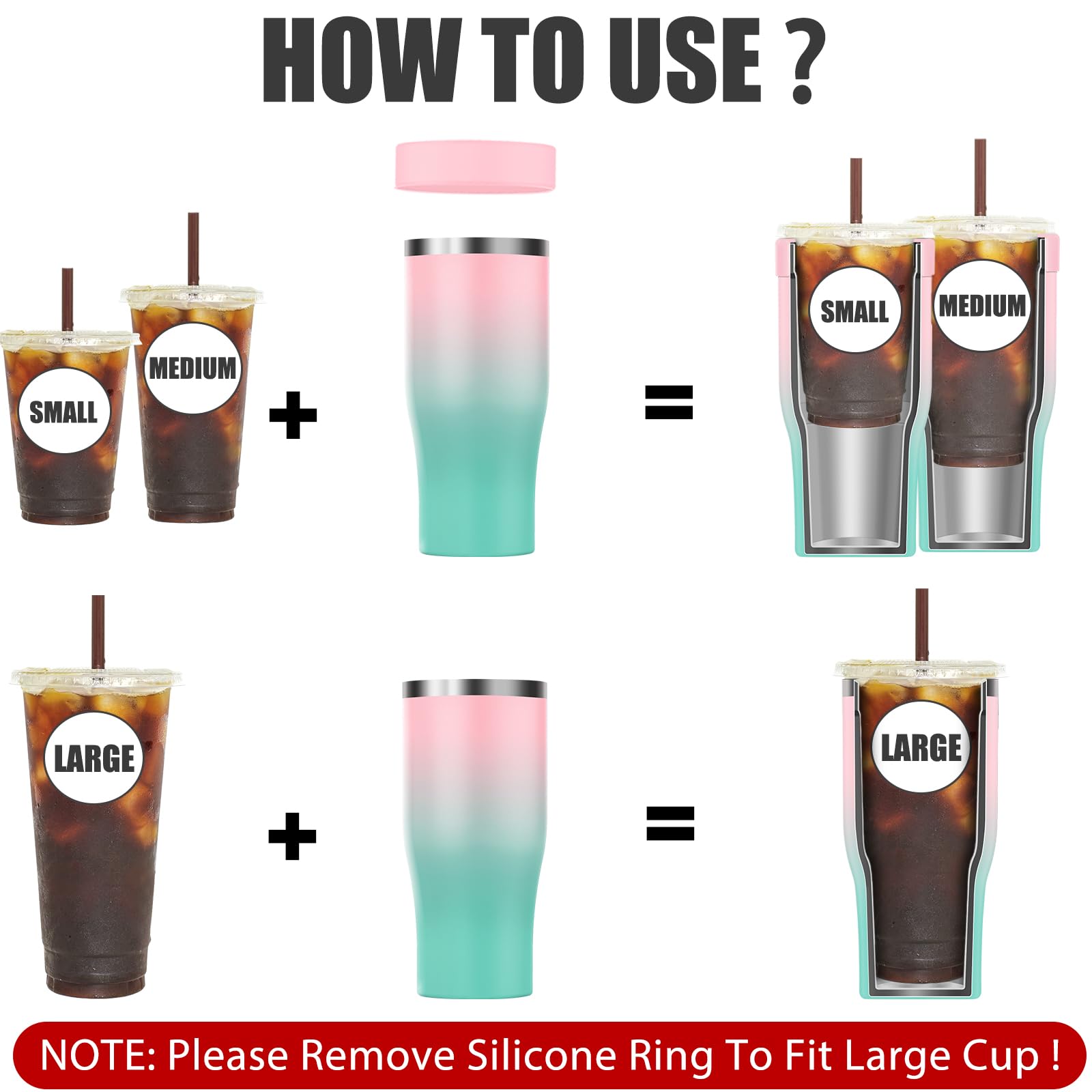 Universal Iced Coffee Sleeve - Upgraded Double Wall Reusable Stainless Steel Holder Sleeves Insulator for Cold Drinks Fits Starbucks Dunkin Donuts McDonalds Small Medium Large Cup (Aurora)