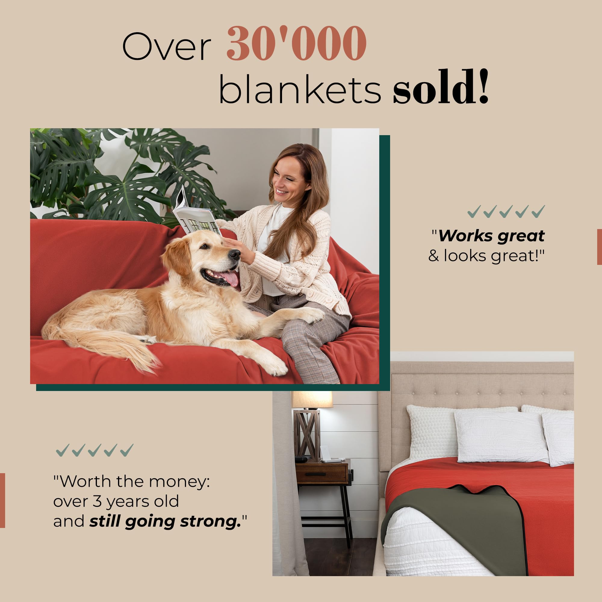 Waterproof Blanket for Bed & Couch Protection, Reddish/Green, 80"x90" | High-Density Heavy-Duty Material – Ultra-Soft & Durable Soft Fleece, Leakproof, Reversible, Silent No-Crinkle Design