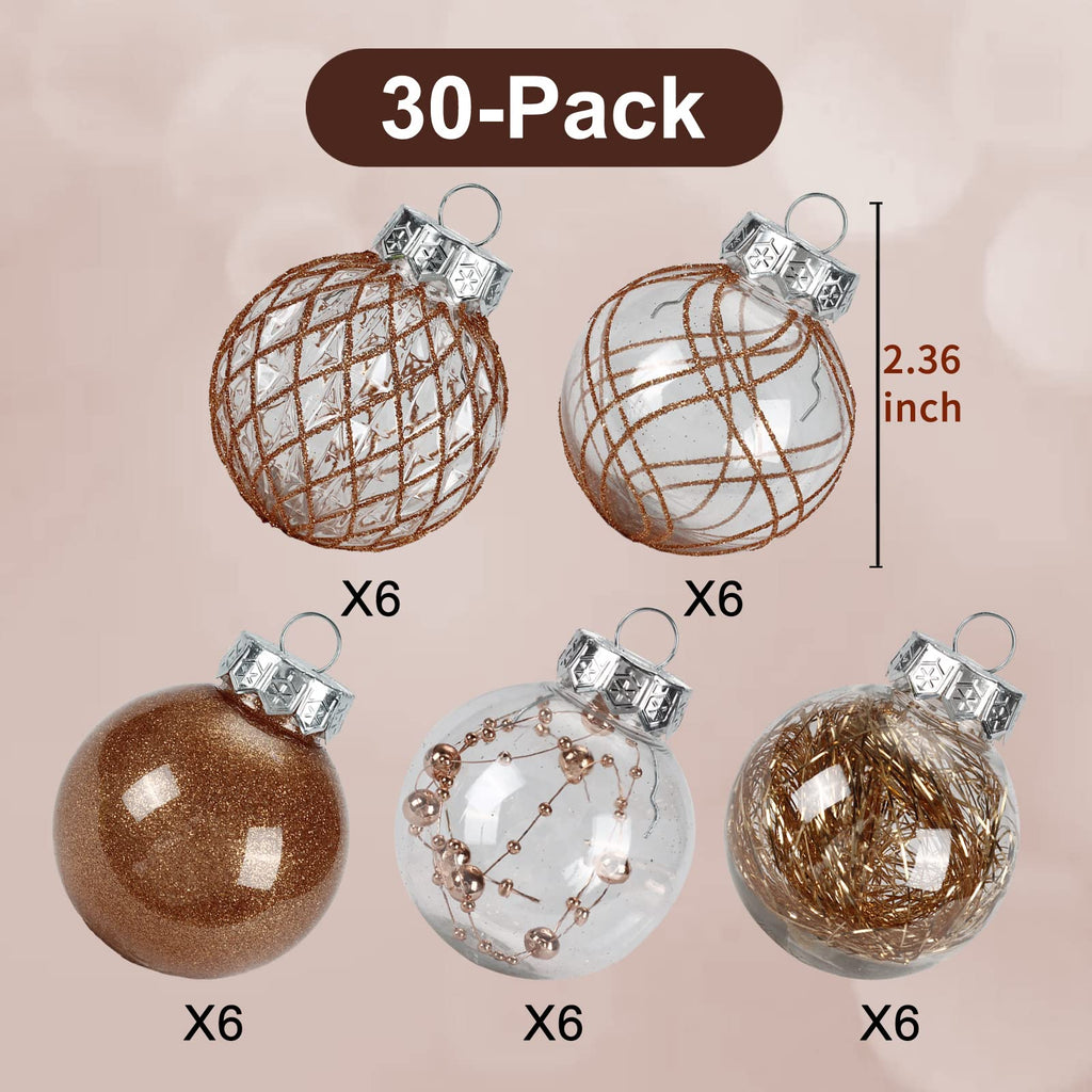 Clear Plastic Christmas Ball Ornaments, 30ct 2.36 Inch Champagne Balls for Tree Decoration - Shatterproof for Holiday Wedding Party Gifts