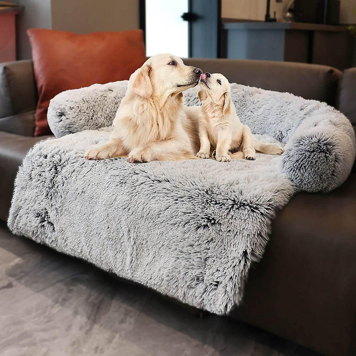 Luxurious Calming Dogs/Cats Bed Mats, Dog Pad Washable Removable Couch Cover, Plush Long Fur Mat for Pets, Waterproof Lining, Perfect for Small, Medium and Large Dogs and Cats (Beige, 31"x23")