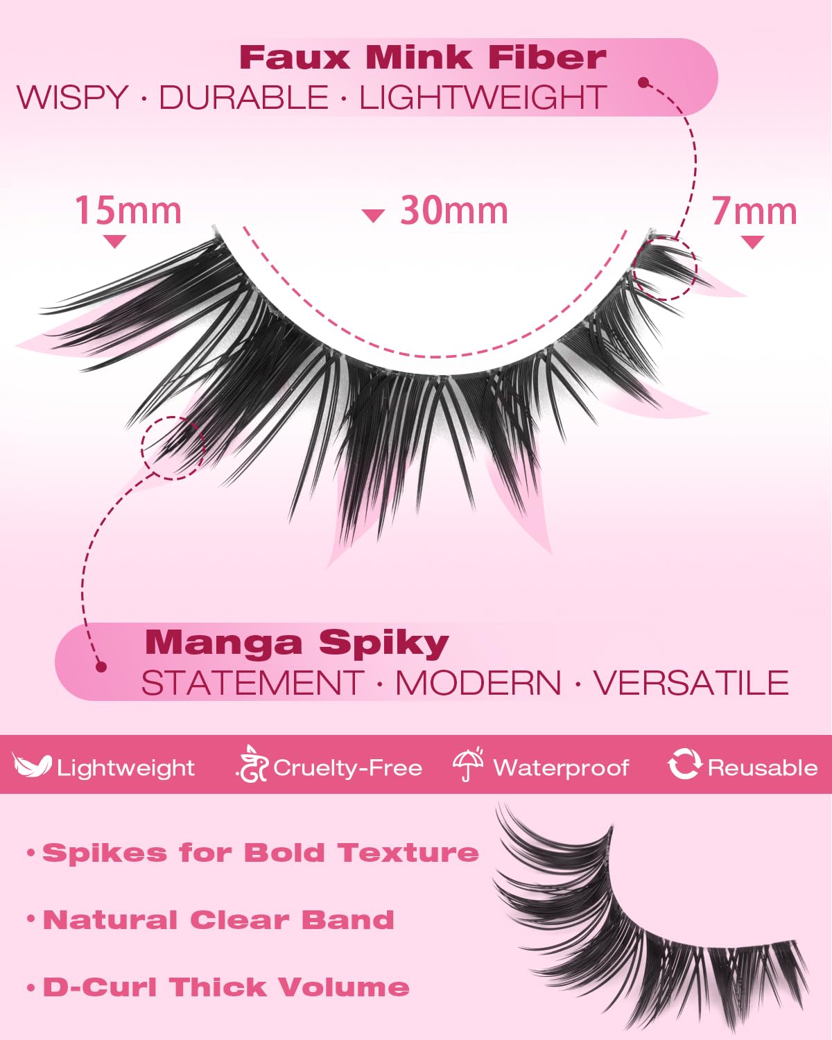 False Lashes Natural Look Wispy Eyelashes Manga Korean Spiky 16mm Short Faux Mink Eyelashes Cat Eye Natural Fake Eyelashes Strip Lashes Pack 14 Pairs