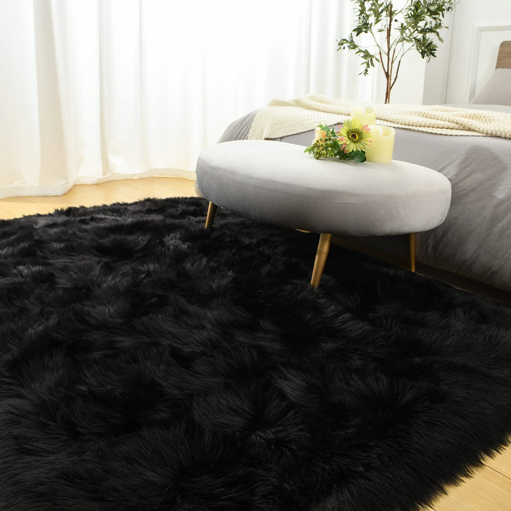 LOCHAS Soft Fluffy Faux Fur Rugs for Bedroom Bedside Rug 2x3 Feet, Washable, Furry Sheepskin Area Rug for Living Room Girls Room, Luxury Shag Carpet Home Decor, Beige