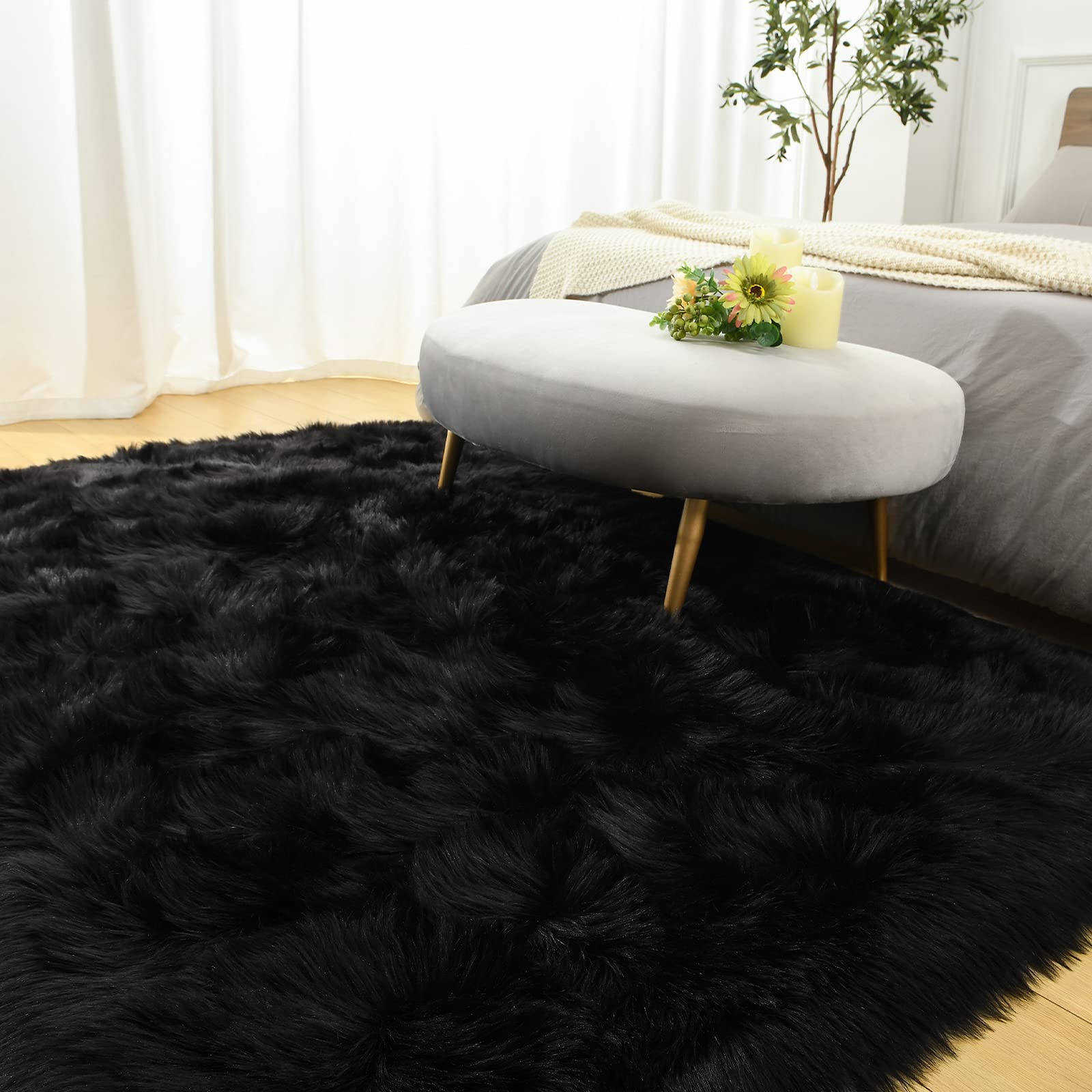 LOCHAS Soft Fluffy Faux Fur Rugs for Bedroom Bedside Rug 2x3 Feet, Washable, Furry Sheepskin Area Rug for Living Room Girls Room, Luxury Shag Carpet Home Decor, Beige