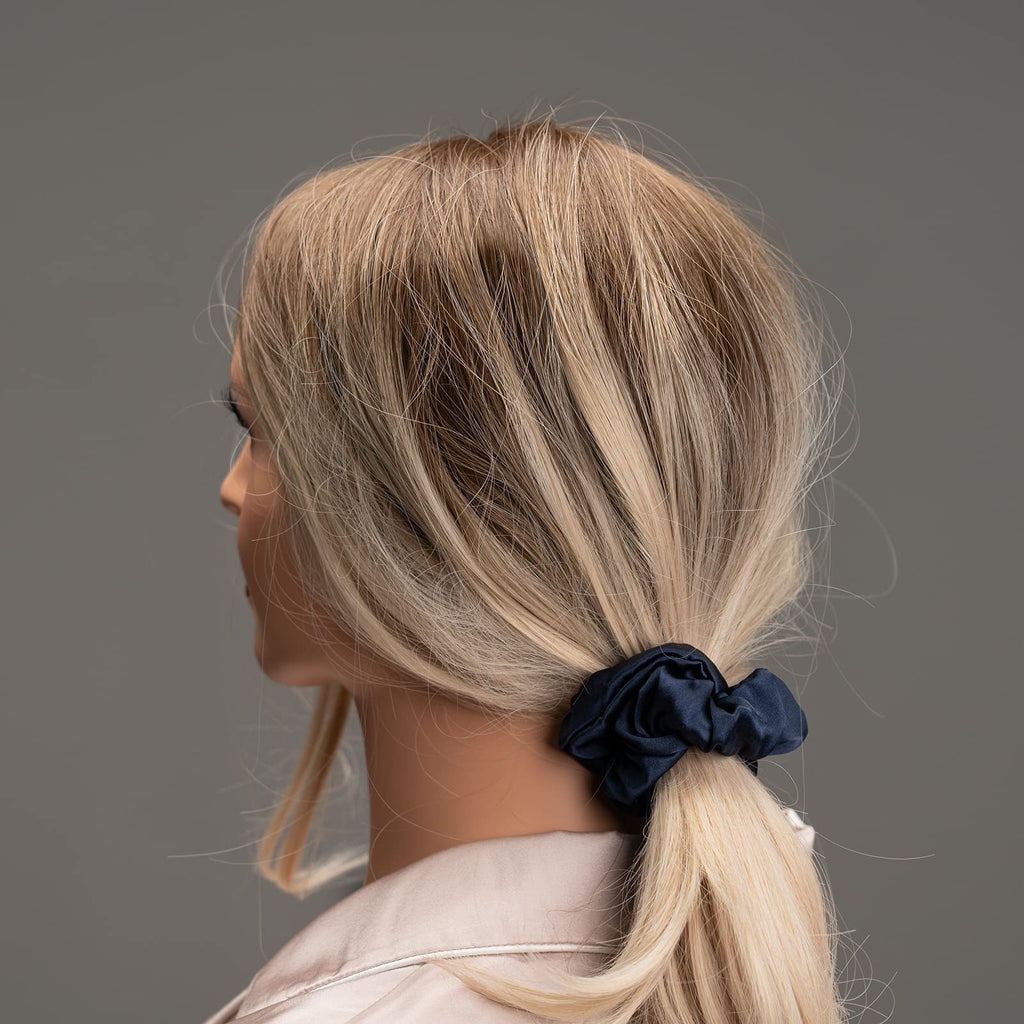 Silk Scrunchies for Hair 100% Mulberry Silk Hair Ties（Silver gray, Dark gray, Pink）