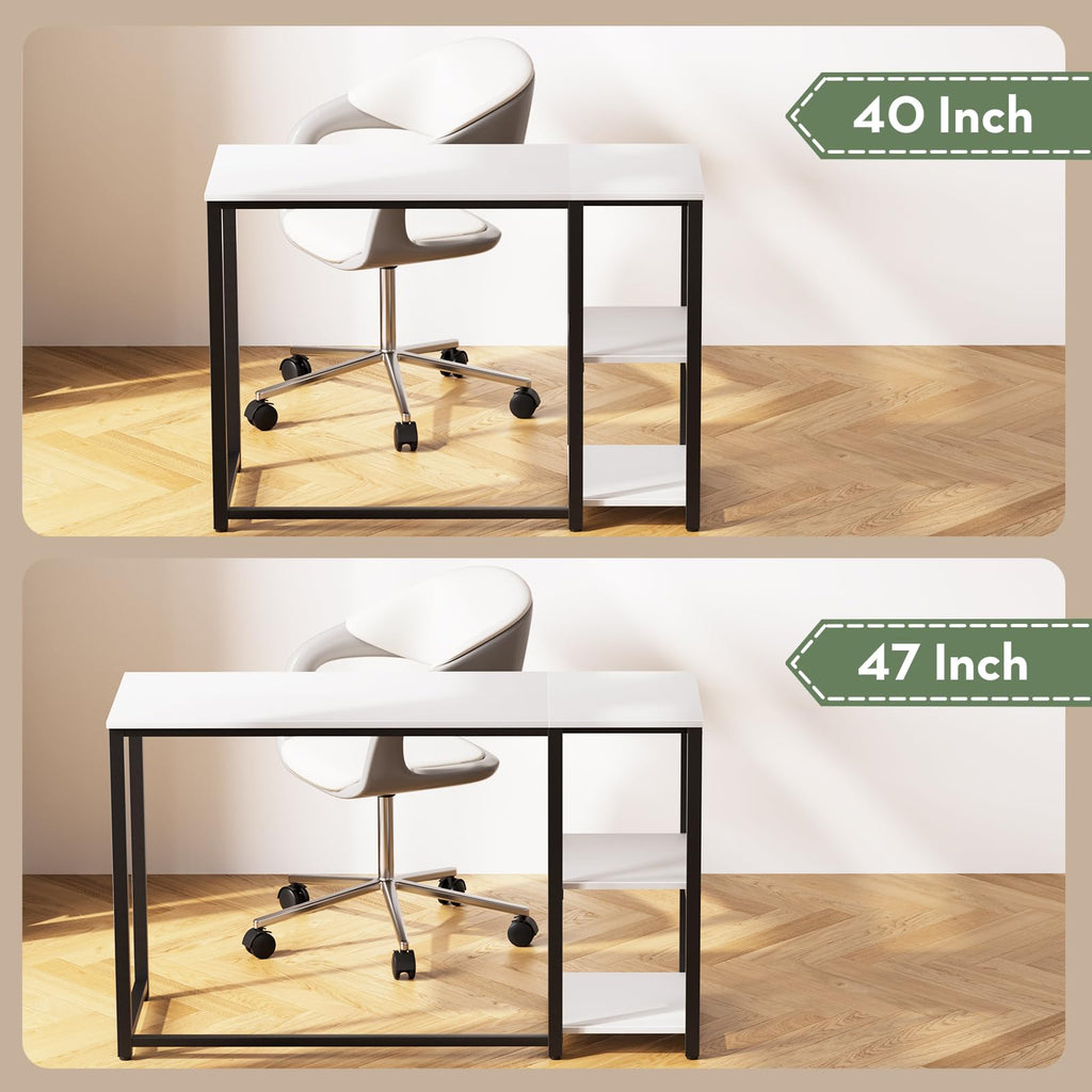 SINPAID 40 Inch Small Gaming Desk with Shelves for Small Spaces, Easy Assembly Study Desk, Sturdy Writing Desk for Bedroom & Home Office, Black