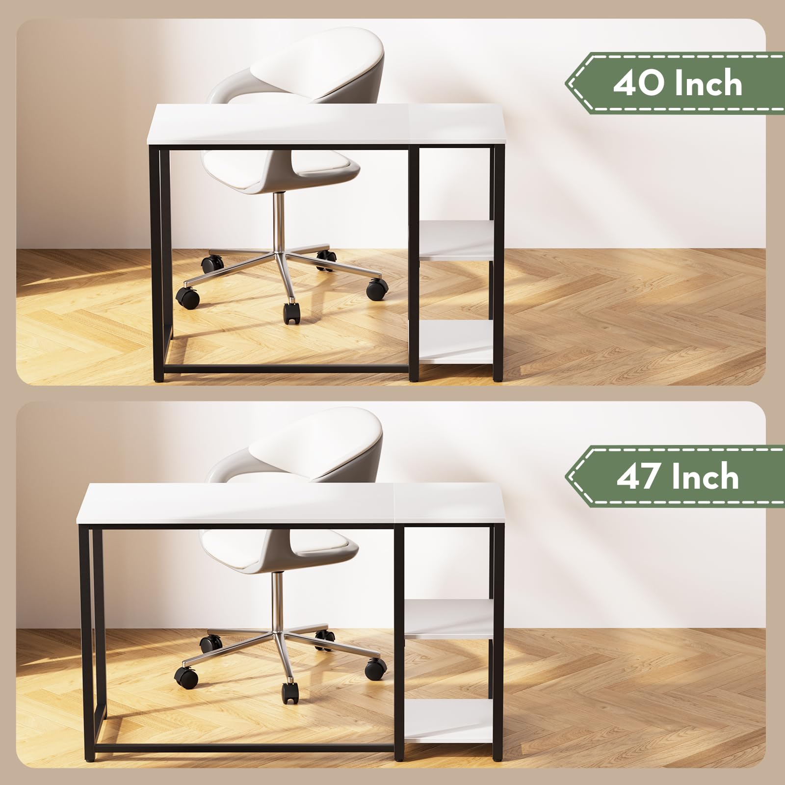 SINPAID 40 Inch Small Gaming Desk with Shelves for Small Spaces, Easy Assembly Study Desk, Sturdy Writing Desk for Bedroom & Home Office, Black