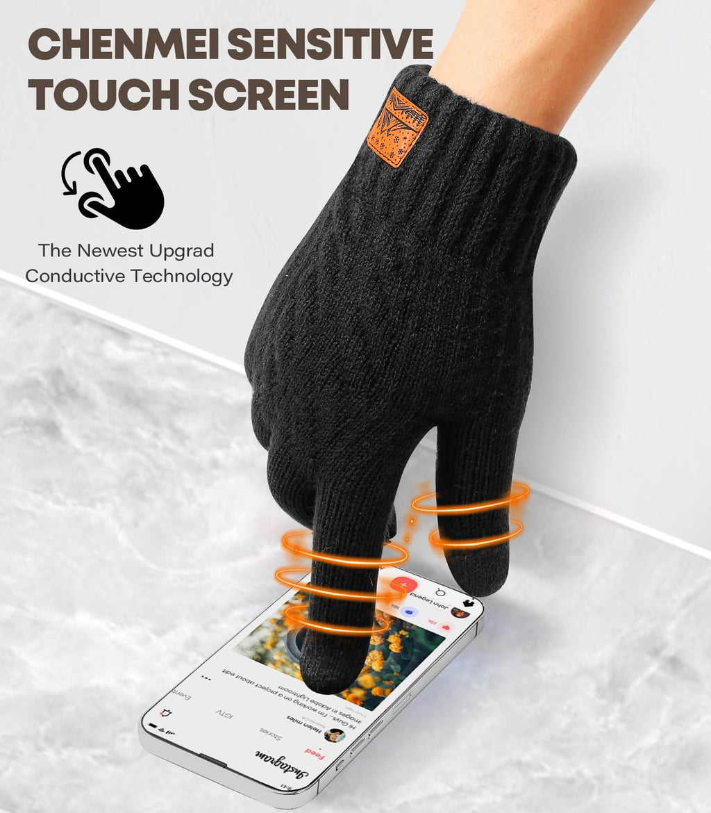 CHENMEI Winter Gloves for Men Women-Warm TouchScreen Cold Weather Gloves,Wool Knit Thermal Adults Gloves for Driving Texting