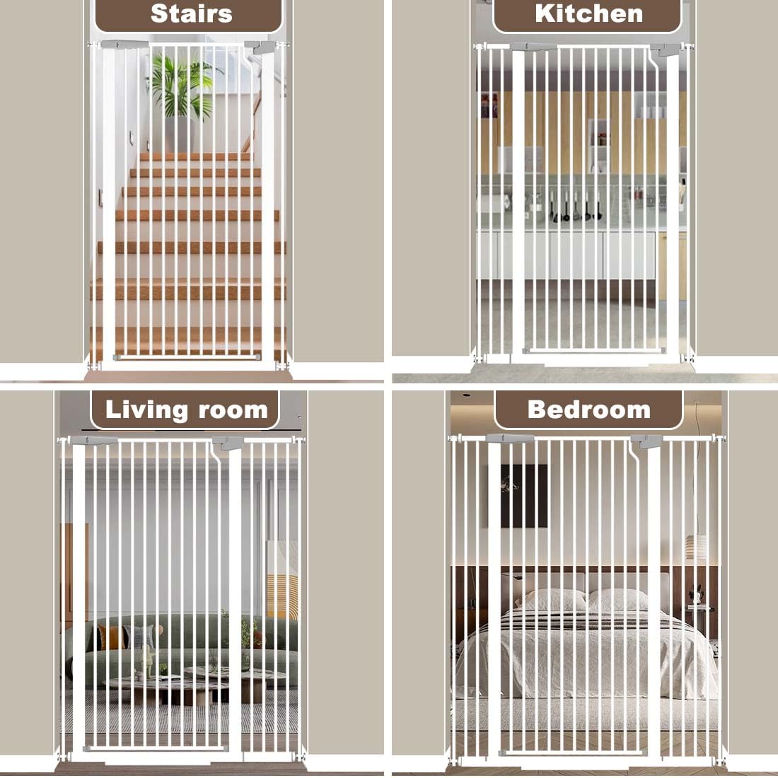 Fairy Baby 51.1" Extra Tall Pet Gate, 29.5"-32.6" Adjustable Width Auto Close Encrypted Tall Dog Gate, Cat Proof Metal Gate Indoor for Doorway Hallways, Pressure Mounted Child Safety Gates, Black