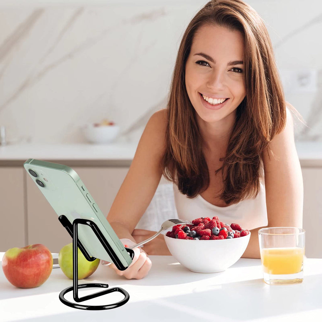 ROPOSY Cell Phone Stand for Desk, Cute Metal Black Cell Phone Stand Holder Desk Accessories, Compatible with All Mobile Phones, iPhone, iPad