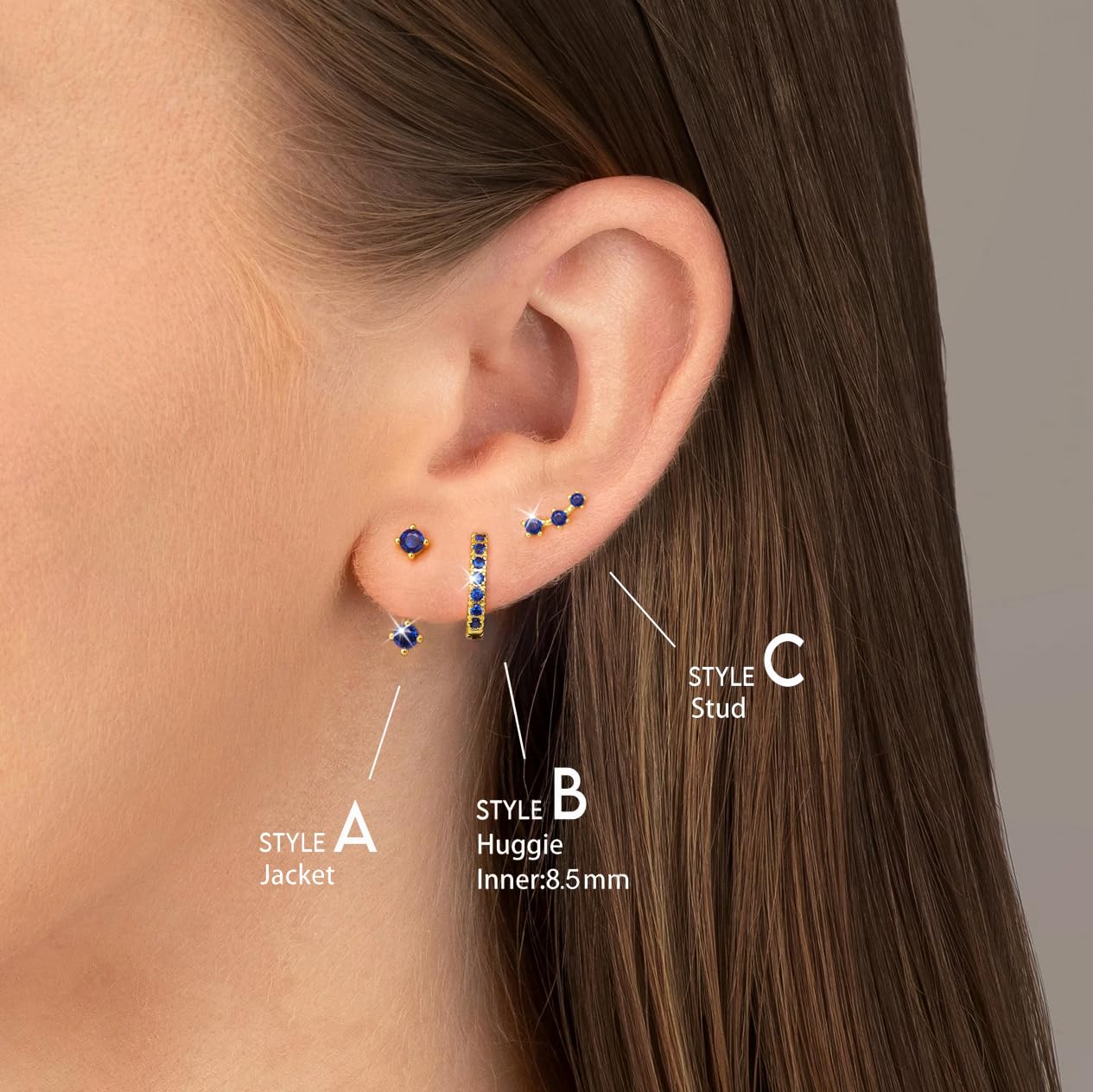 3 Pairs Dainty Small Earrings Set for Women Trendy, Birthstone Stud Huggie Hoop Jacket Stack for Cartilage Helix, Gold Plated Hypoallergenic Cute Women Fashion Accessories Western Jewelry Gifts