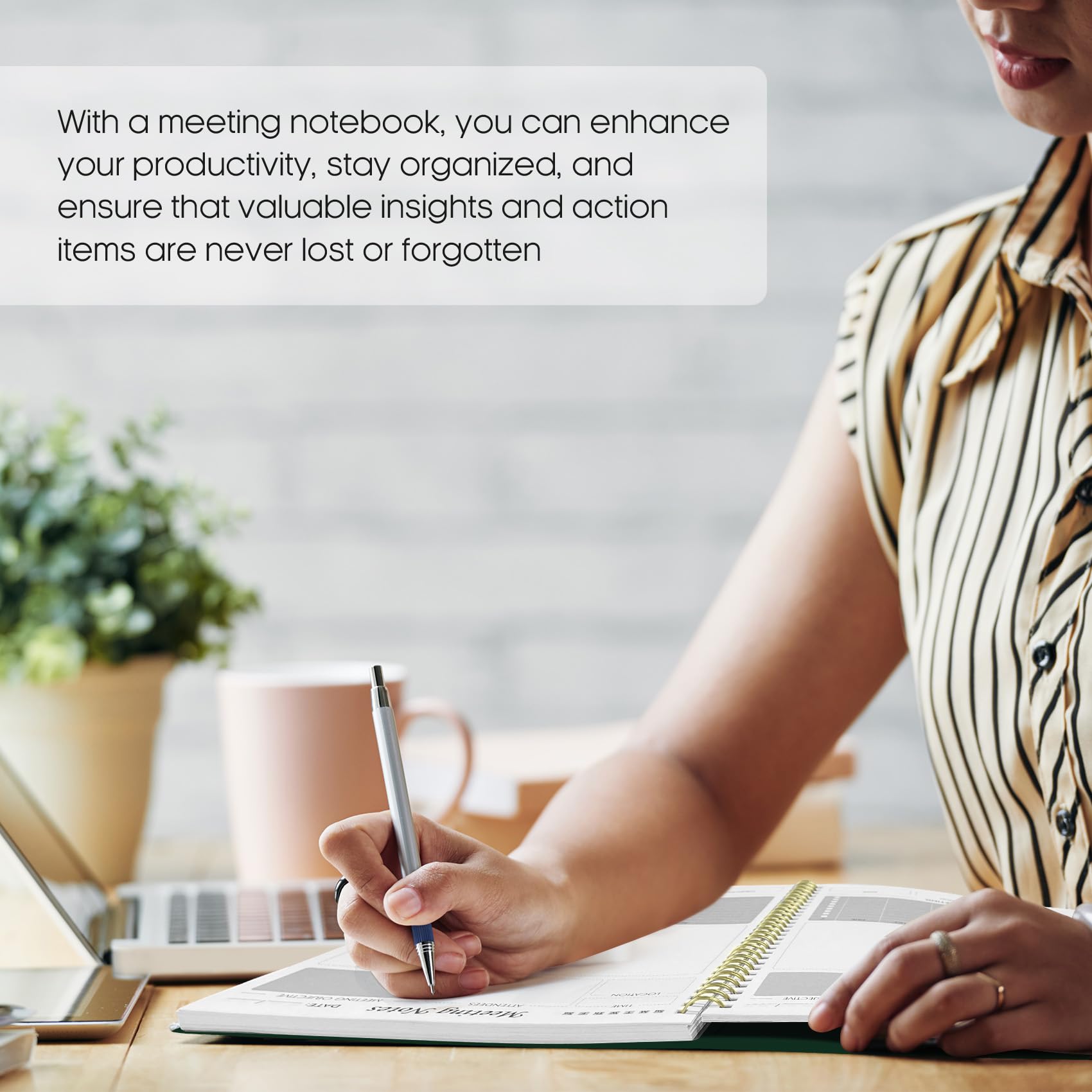 Meeting Notebook for Work Organization - Work Planner Notebook with Action Items, Agenda Planner for Note Taking, 160 Pages (6.9" X 9.9") Project Organizer for Men & Women - Pink